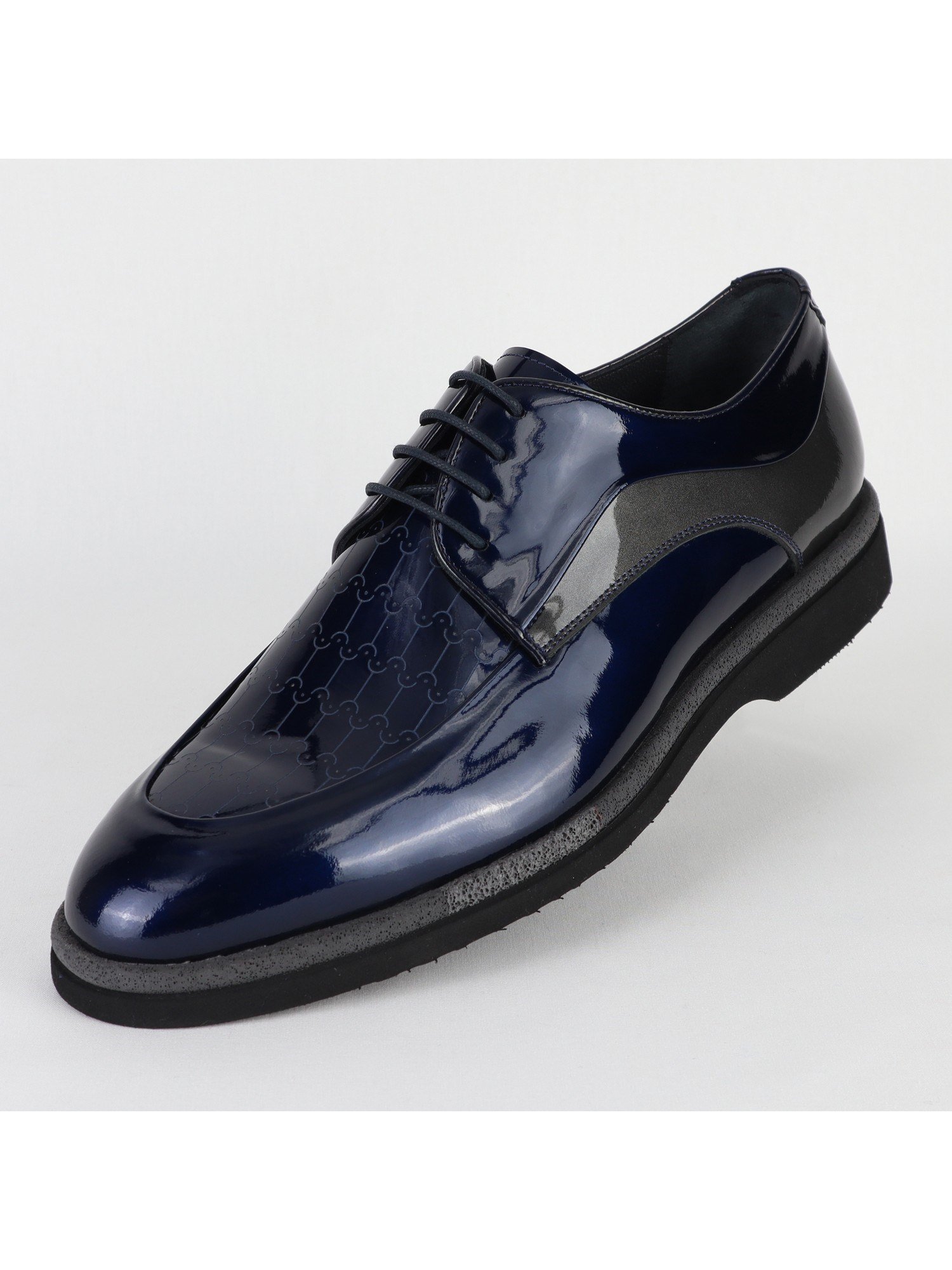 Patterned Lacquered Navy Classic Leather Men’s Shoes Wholesale