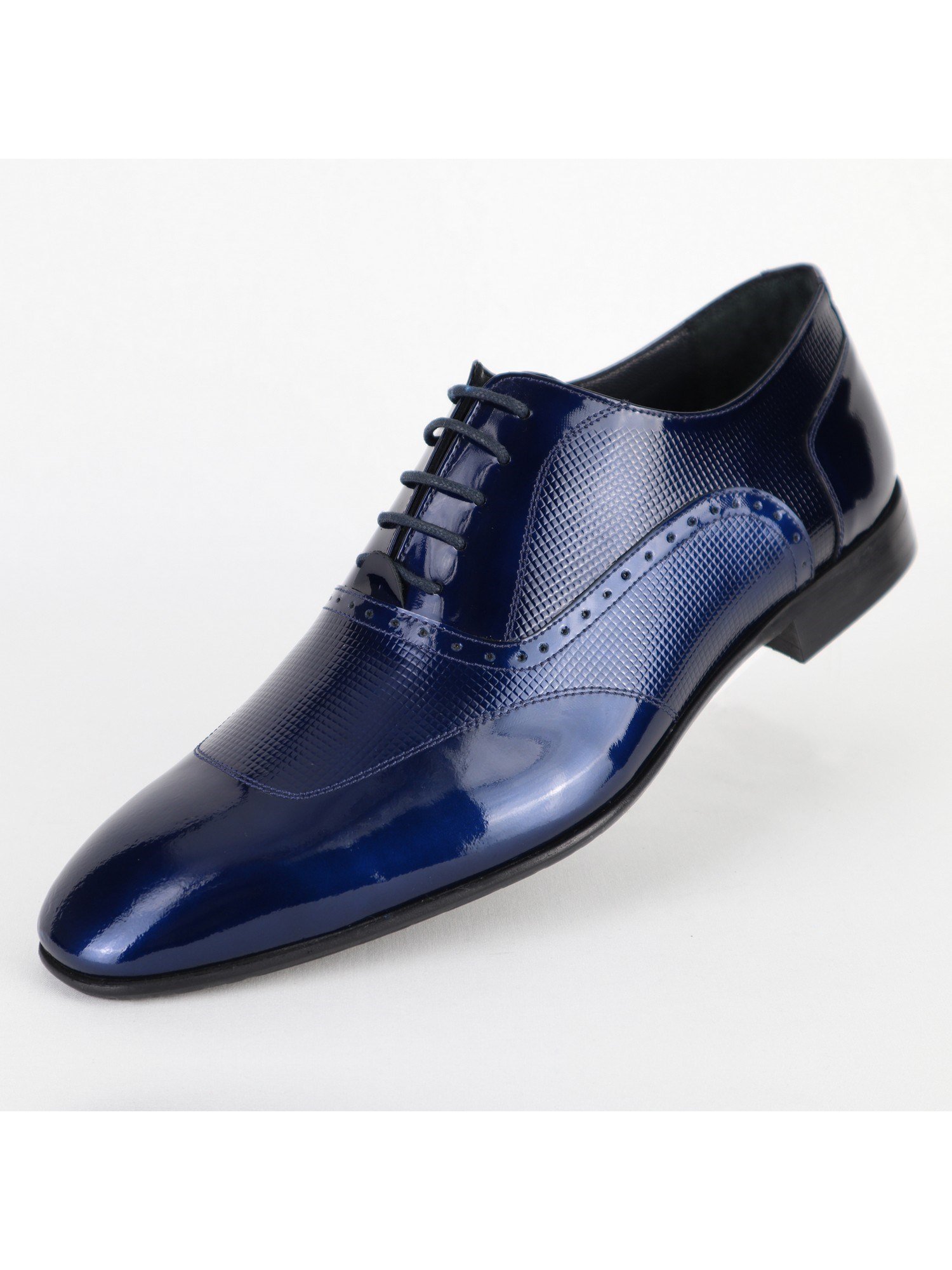Navy Toned Dotted Lace Up Leather Men's Shoes Wholesale