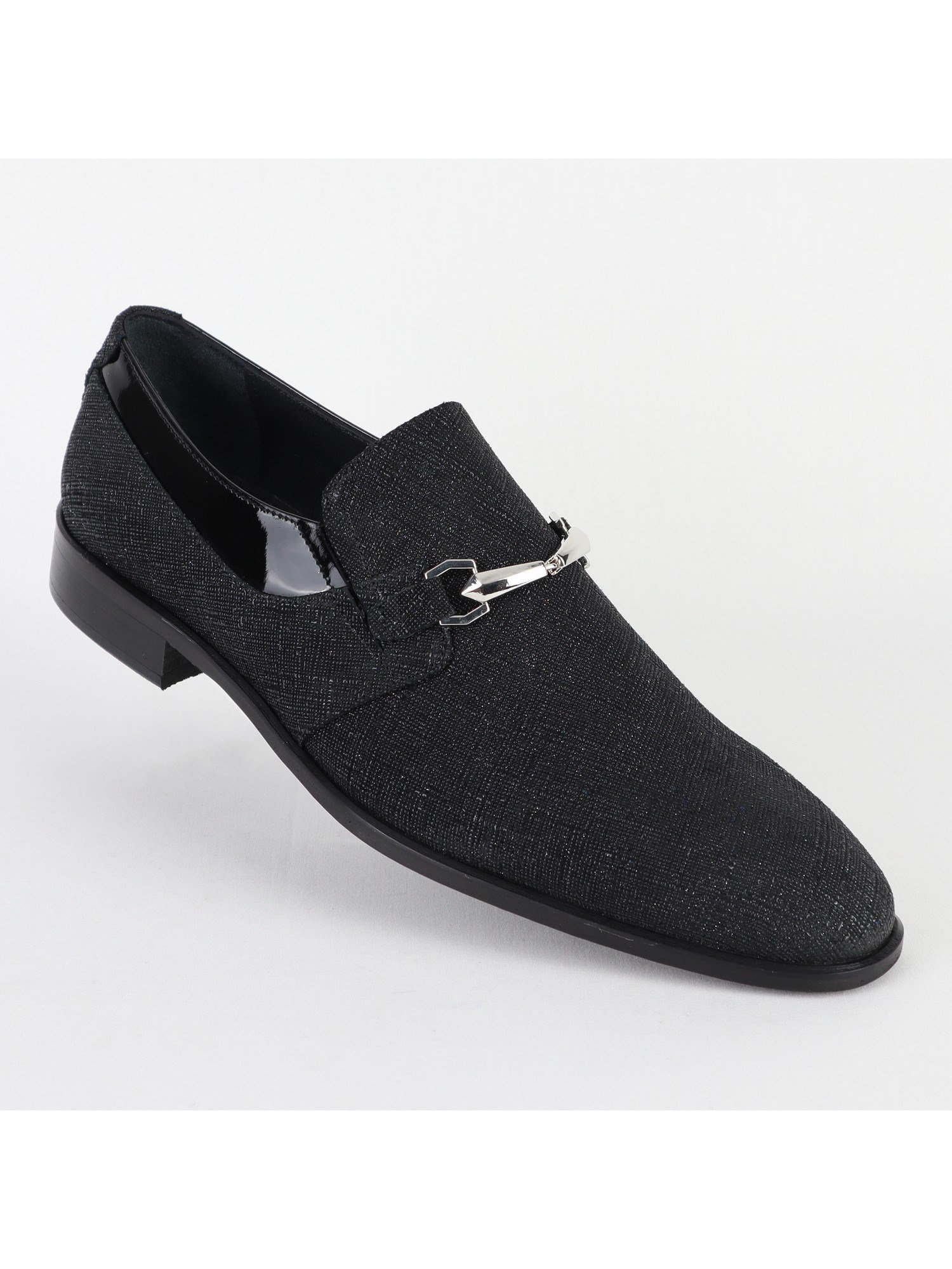 Black Silvery Metal Detailed Leather Men's Shoes Wholesale