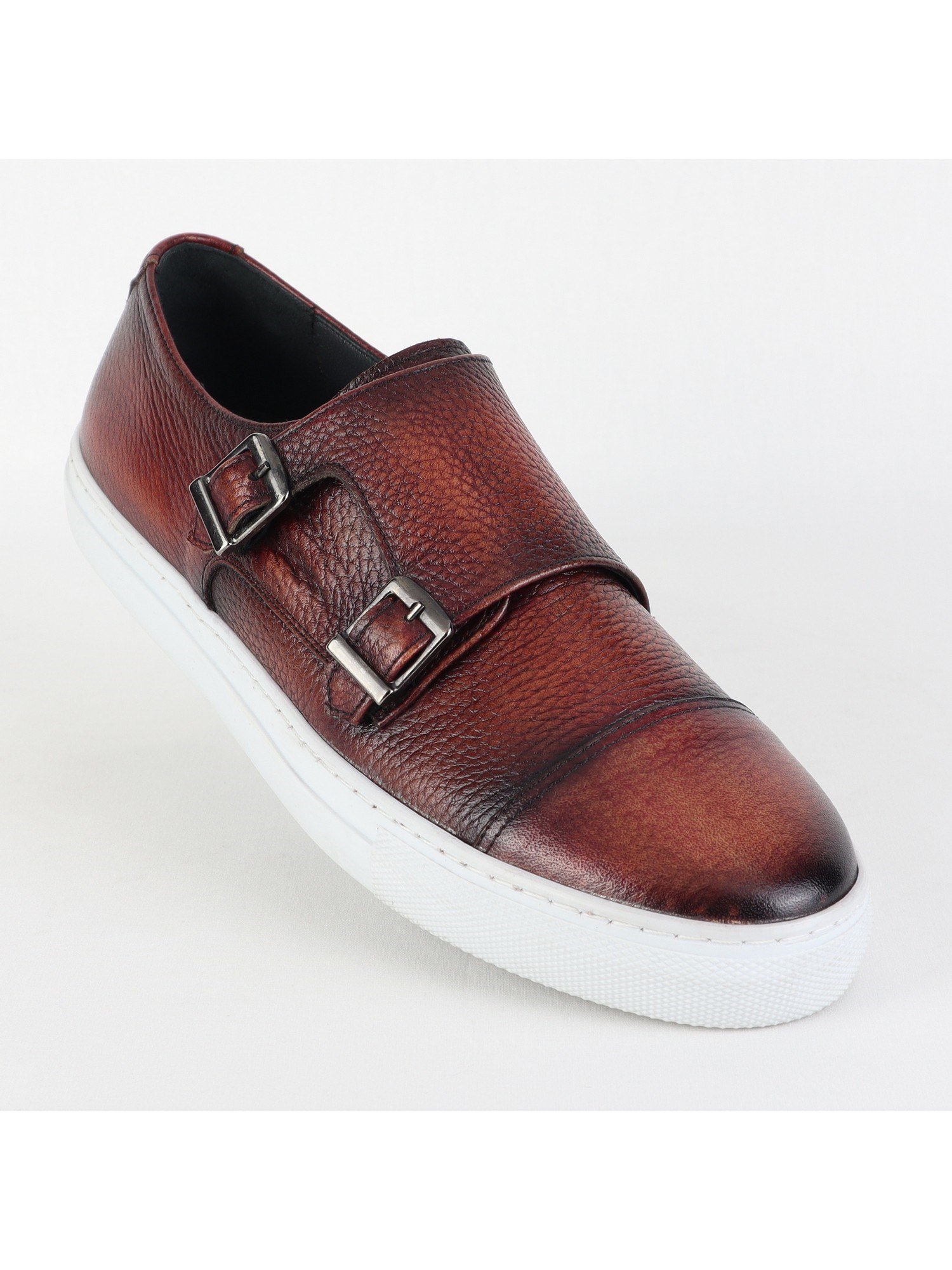 Brown Toned White Sole Buckled Leather Men’s Shoes Wholesale