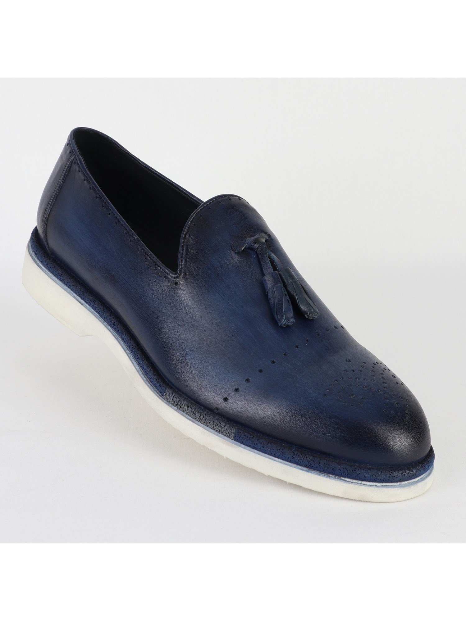 Navy Color White Sole Tassle Leather Men’s Shoes Wholesale