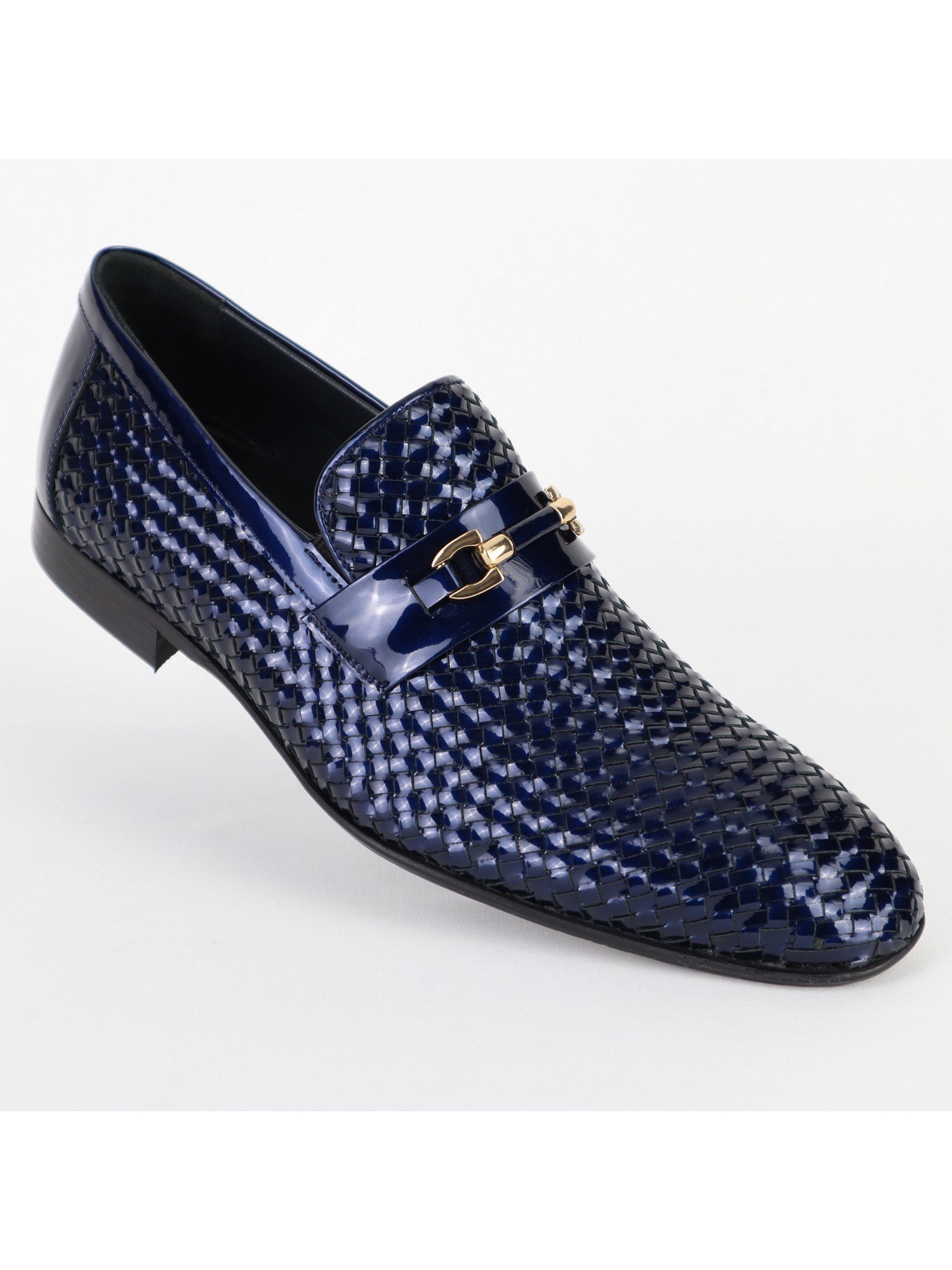 Classic Leather Patterned Dark-Blue Men's Shoes Wholesale