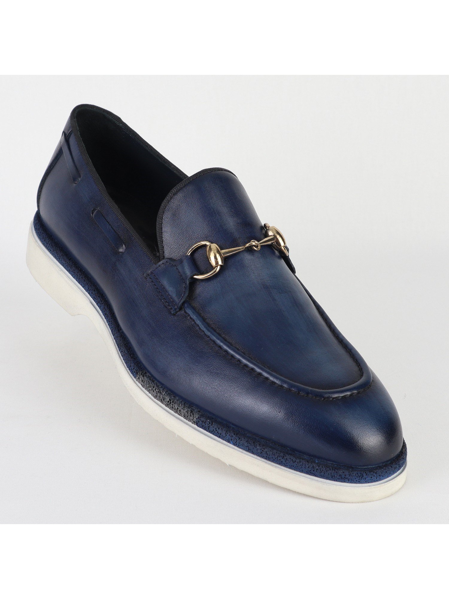 Navy Color White Sole Buckled Classic Leather Men’s Shoes Wholesale