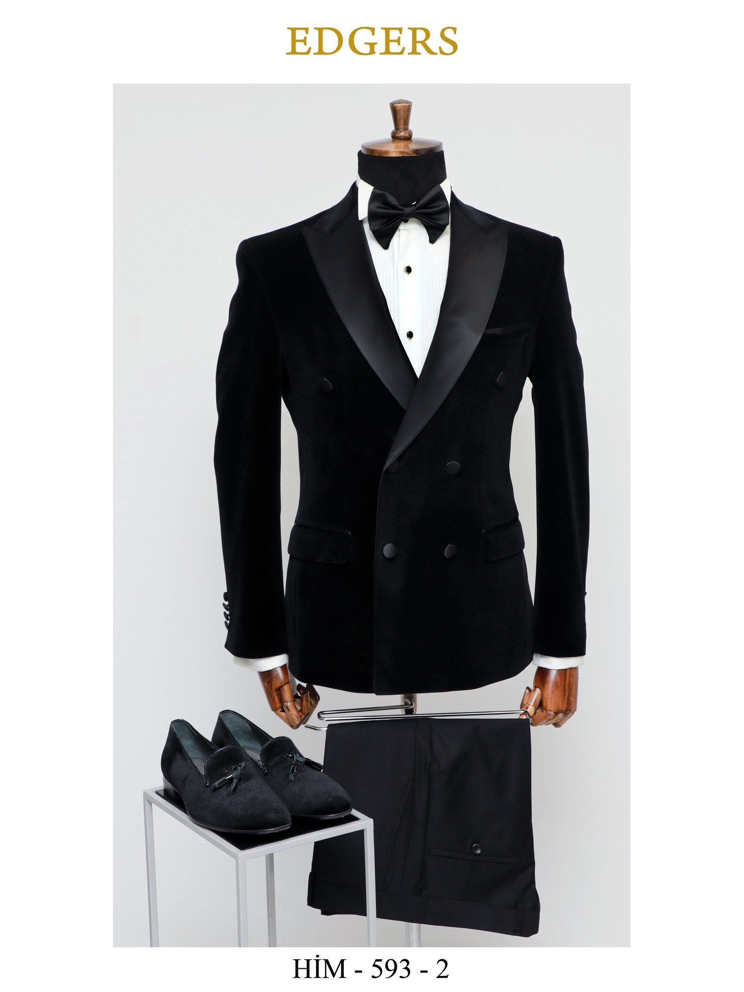 Edgers Kruvaze Black Satin Slim Fit Damatlık Takım HİM 593