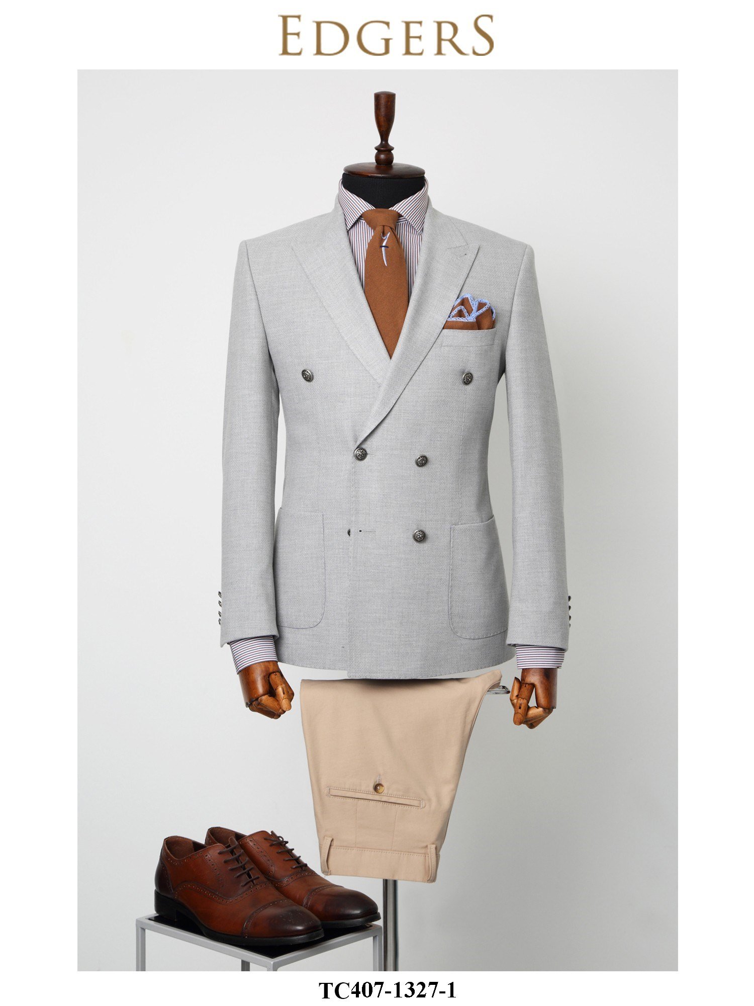 Double-Breasted Gray Slim Fit Jacket Wholesale