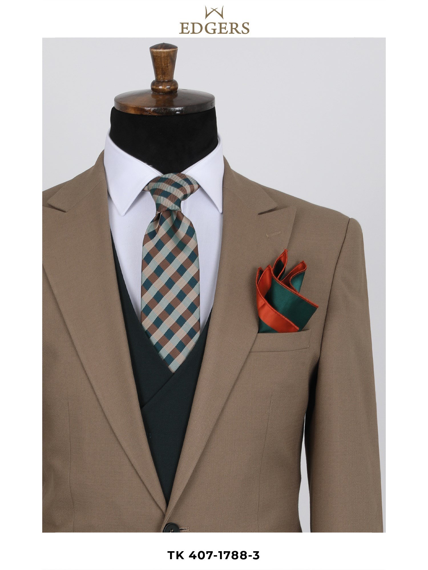 Single Breasted Dark-Beige Suit with Brown Vest Wholesale