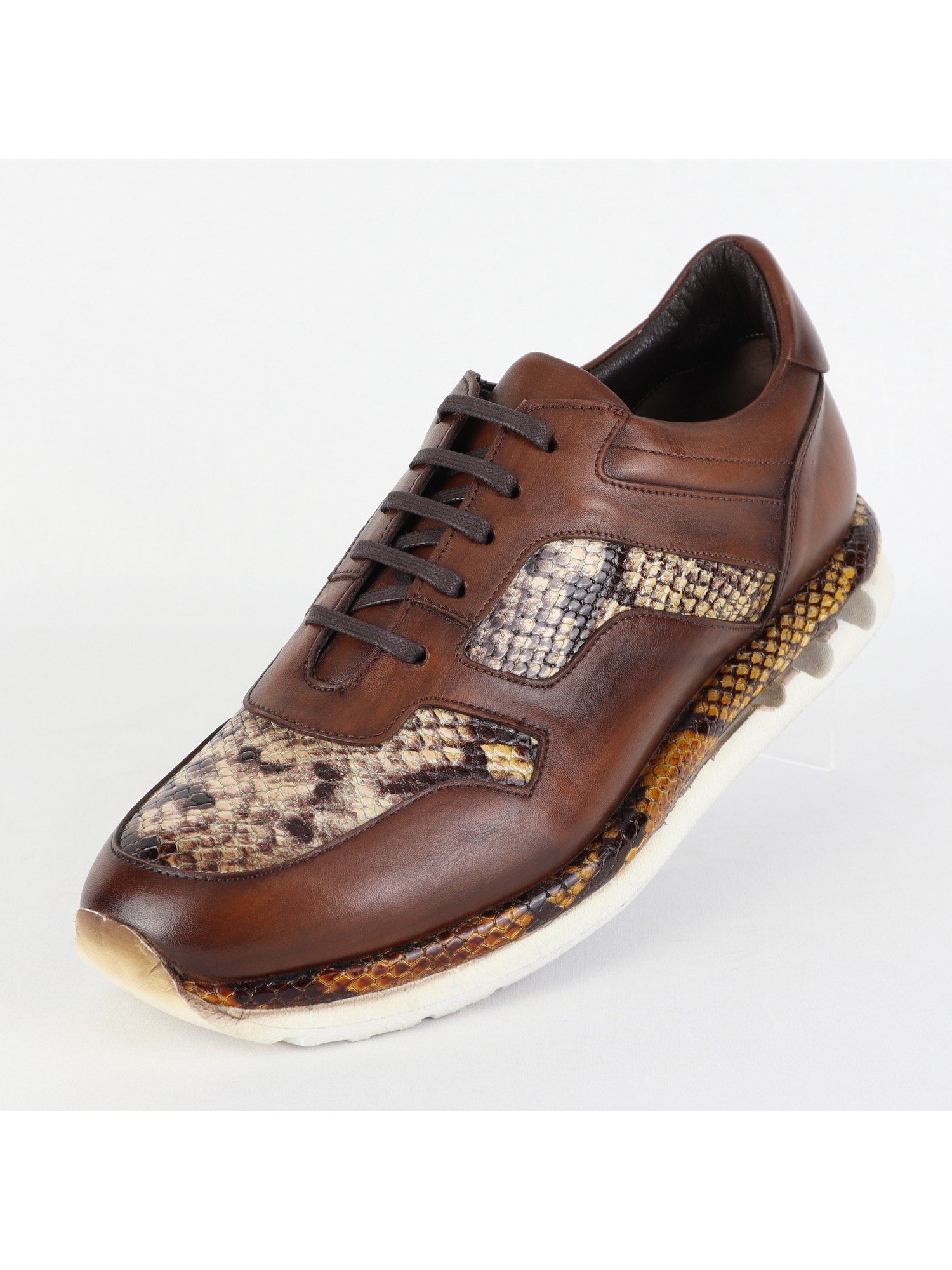 Snake Patterned Brown Leather Men’s Shoes Wholesale