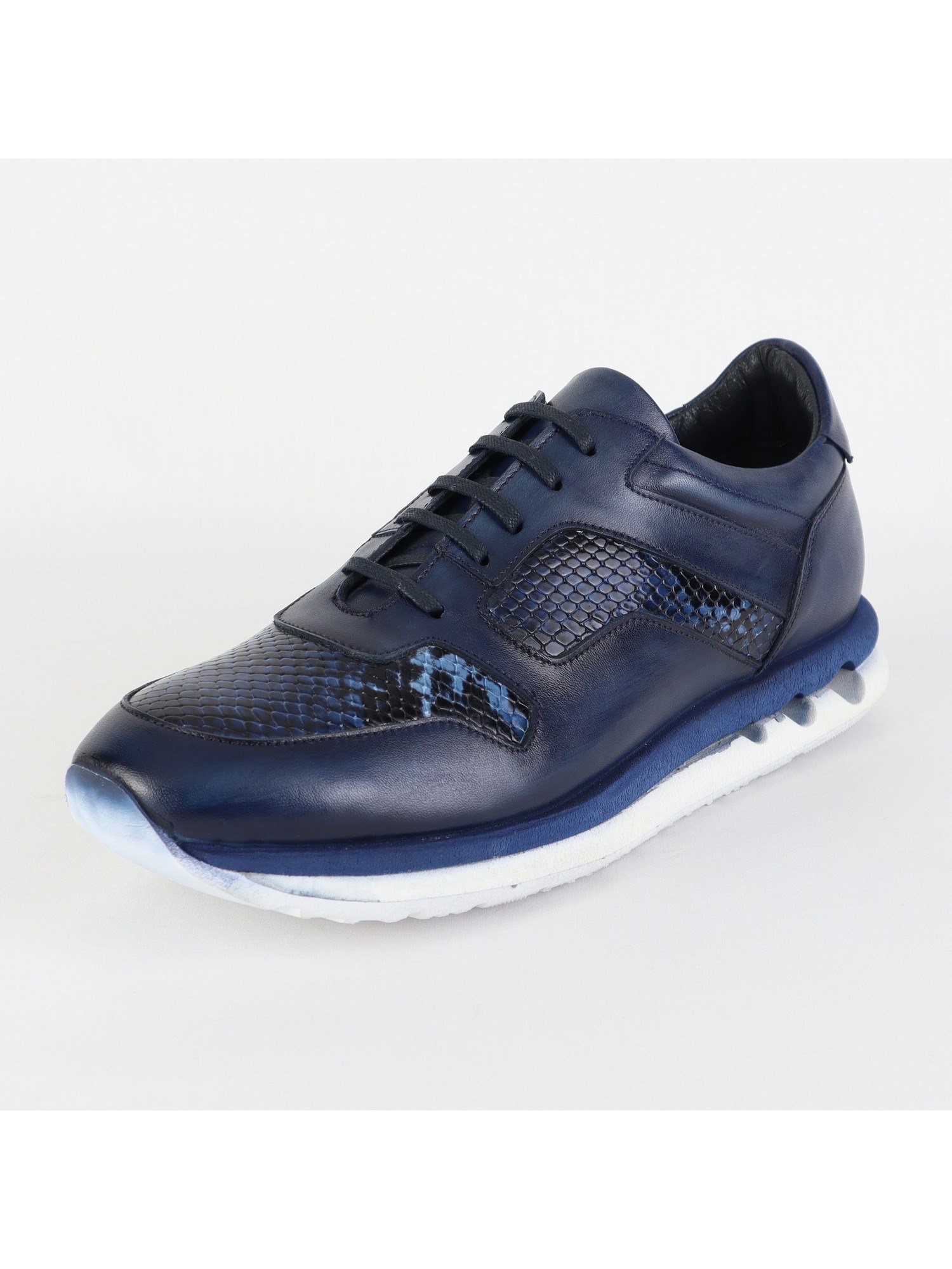 Snake Patterned Navy Leather Men’s Shoes Wholesale