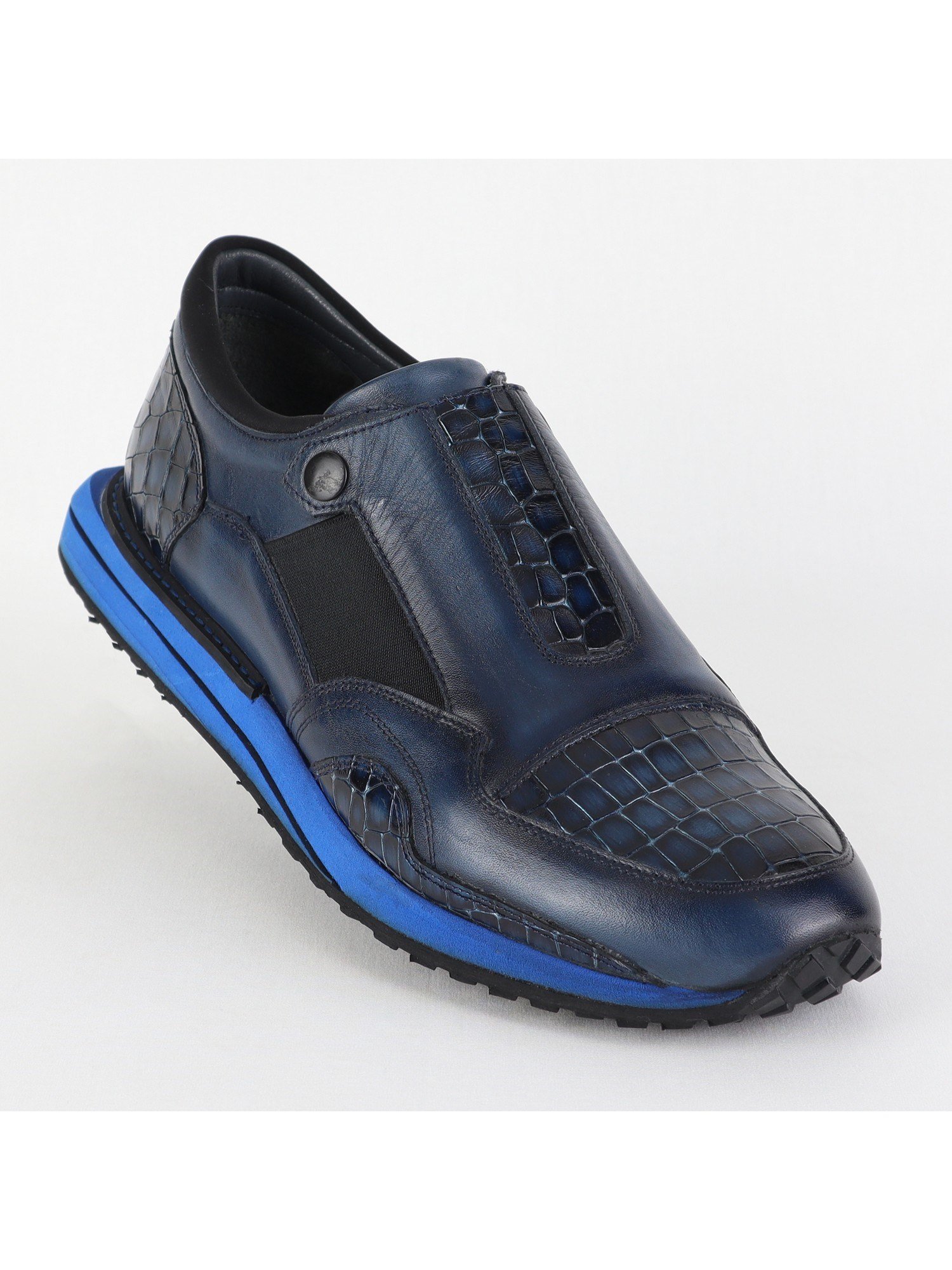Navy Toned Blue Sole Patterned Leather Men’s Shoes Wholesale