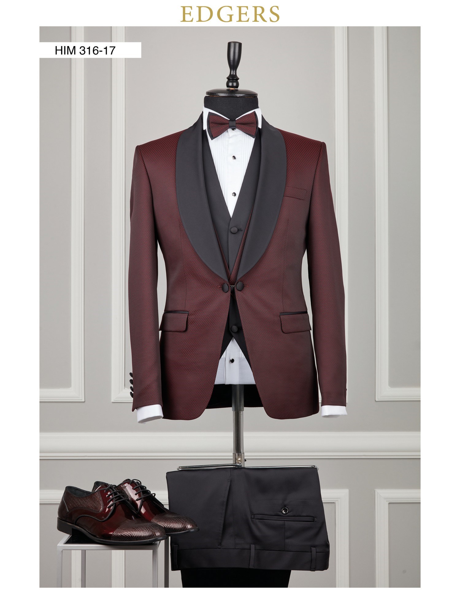 Black Maroon Shawl Collar Wedding Suit Wholesale