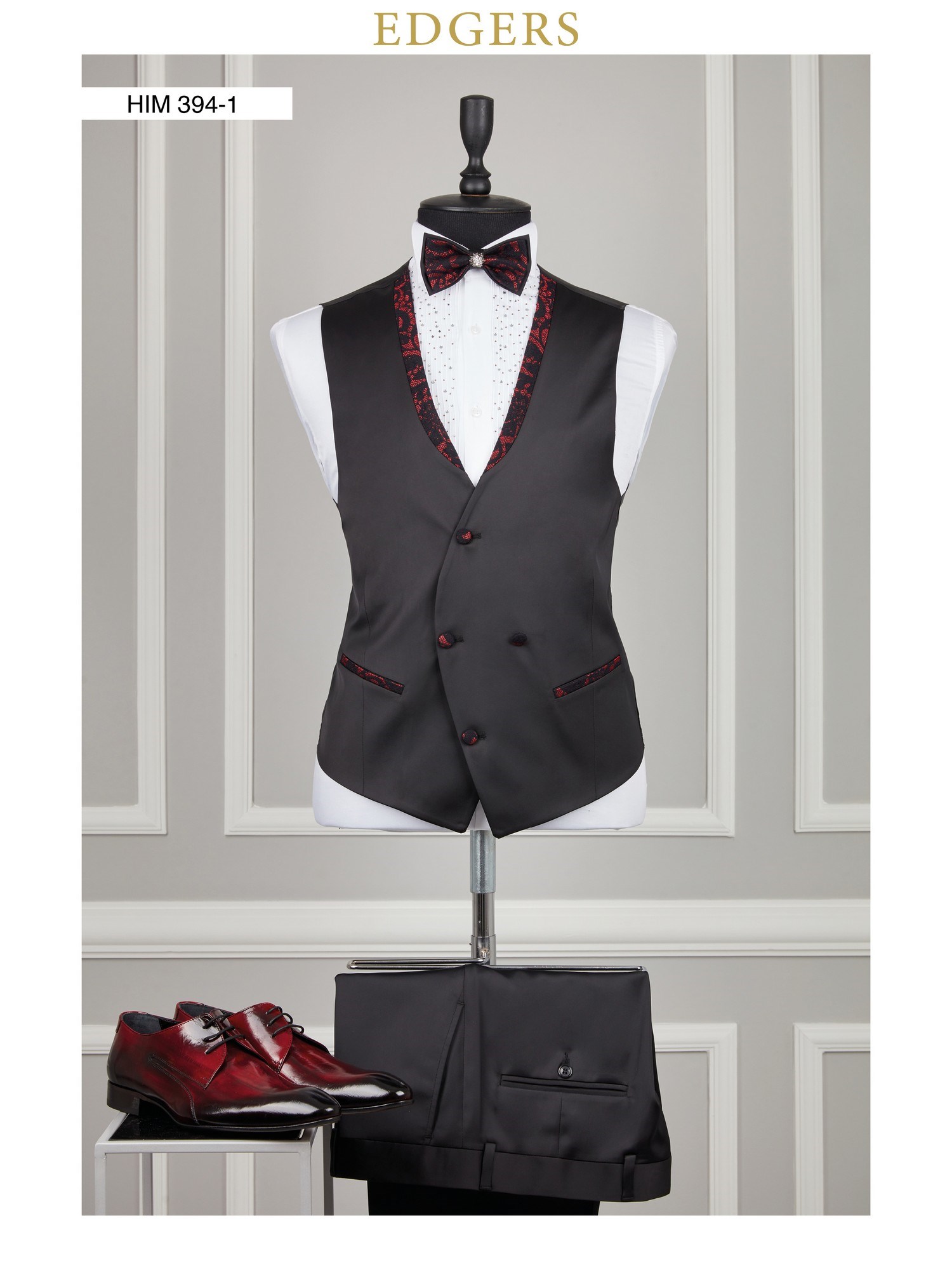 Pointed Collar Black Maroon Tuxedo Wholesale