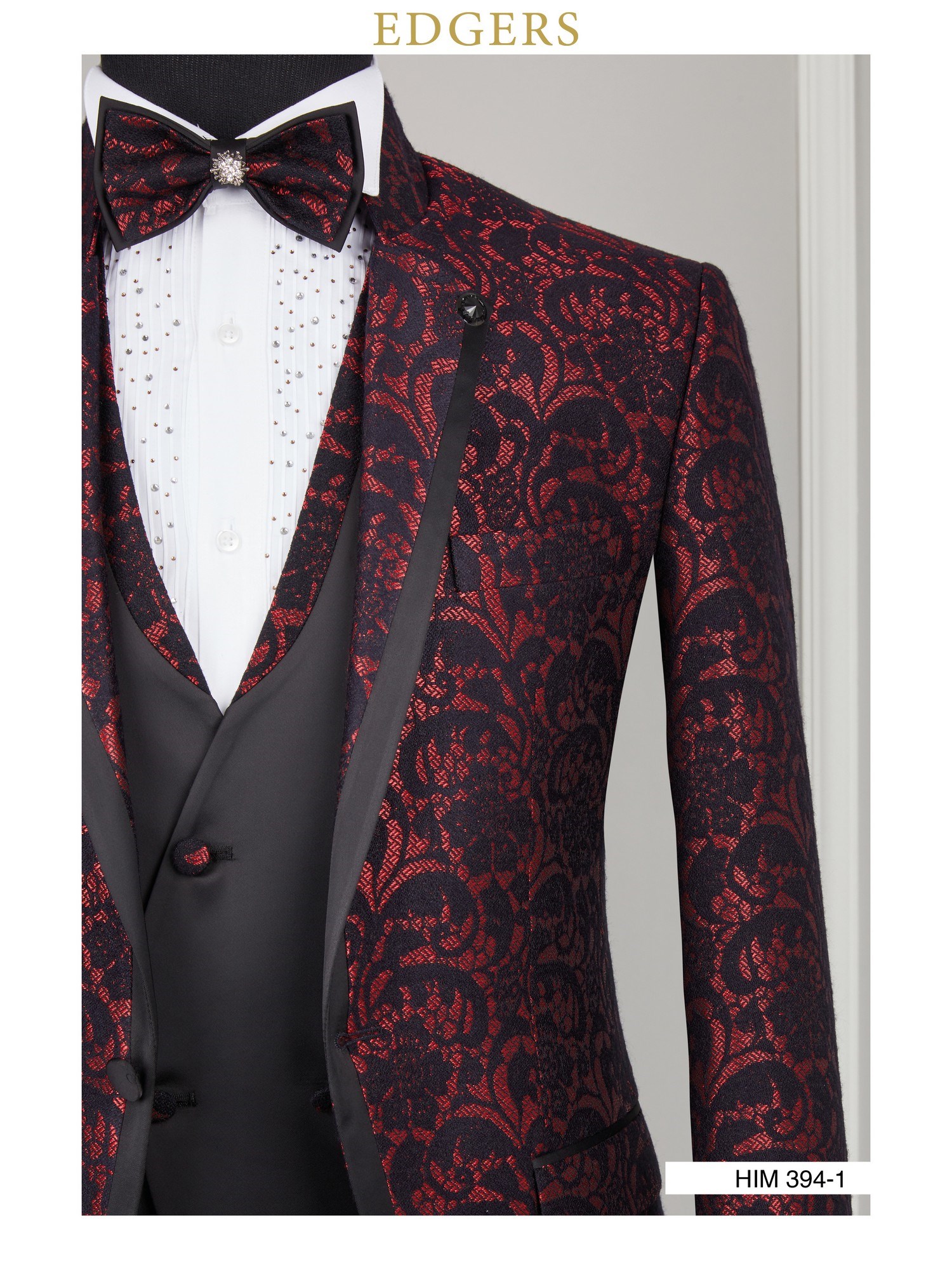 Pointed Collar Black Maroon Tuxedo Wholesale