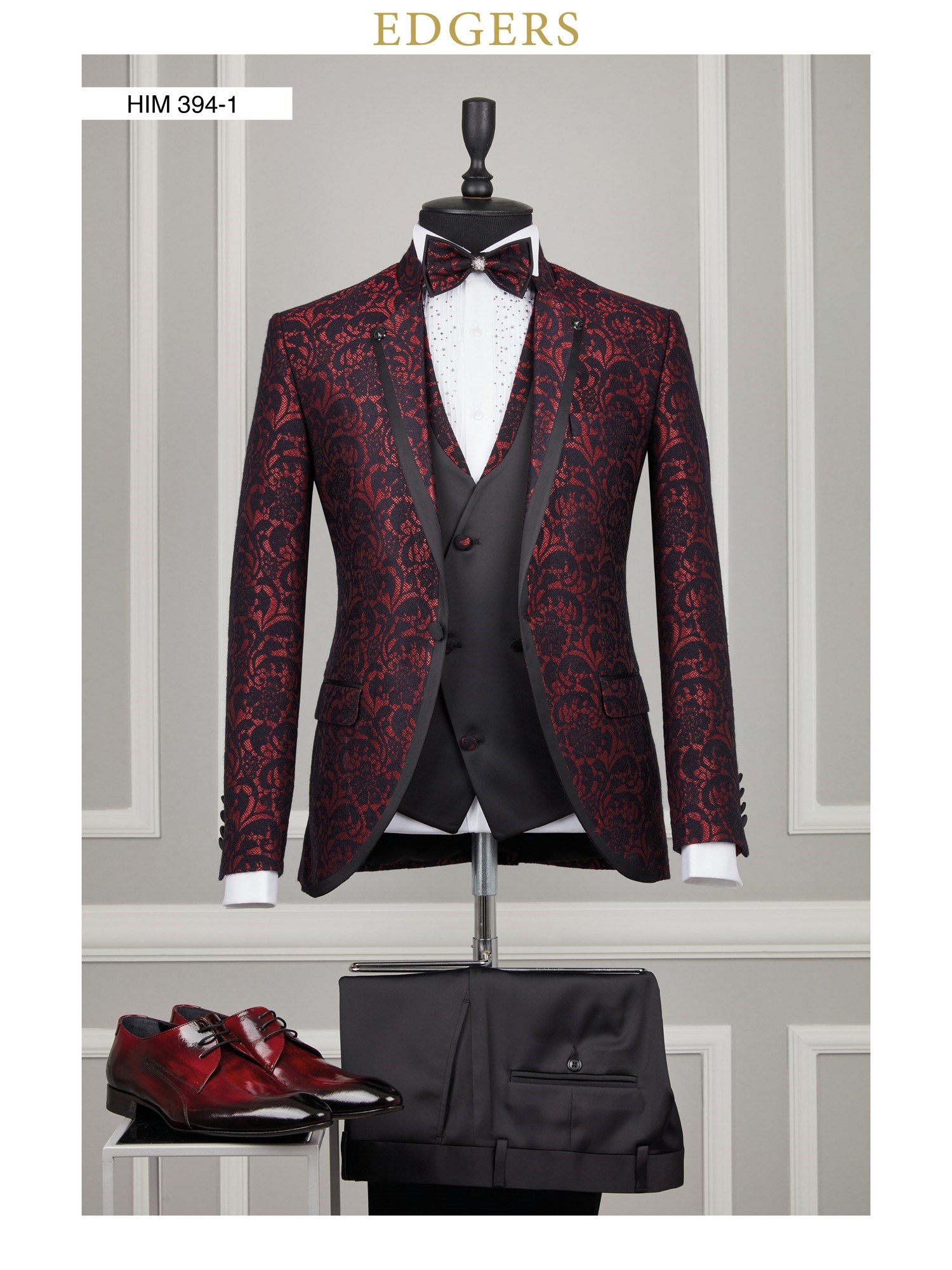 Pointed Collar Black Maroon Tuxedo Wholesale