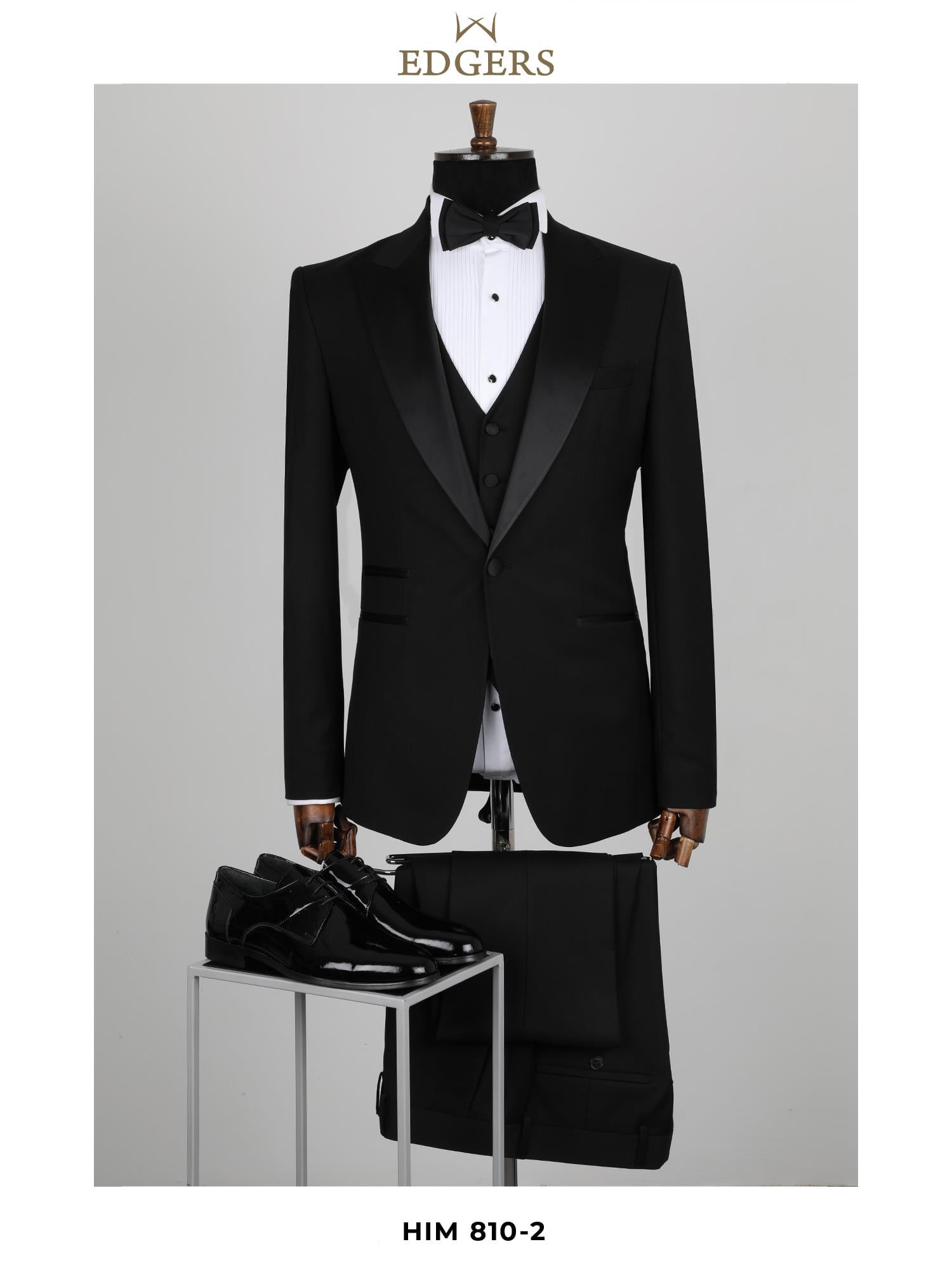 Edgers Tek Düğme Yelekli Black Collar Slim Fit Damatlık Takım HİM 810