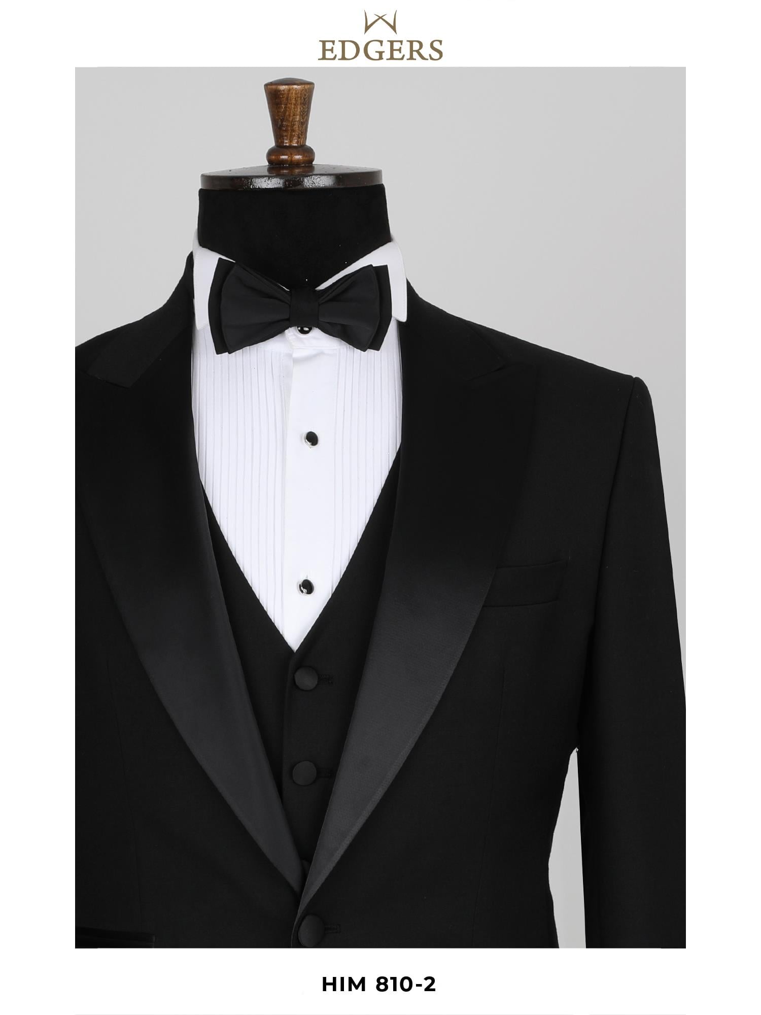 Edgers Tek Düğme Yelekli Black Collar Slim Fit Damatlık Takım HİM 810