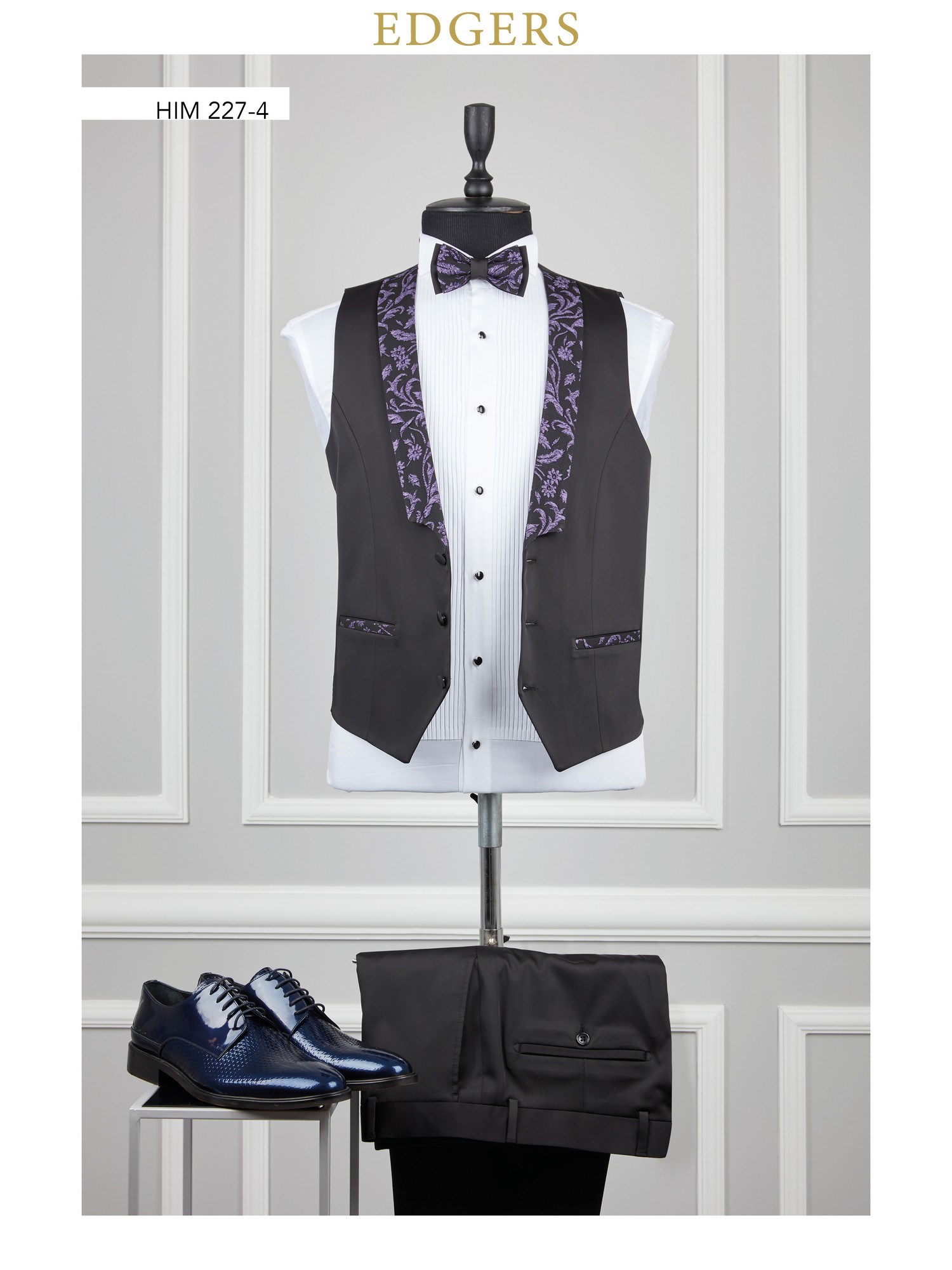 Black Dark-Blue Flower-Patterned Wedding Suit Wholesale