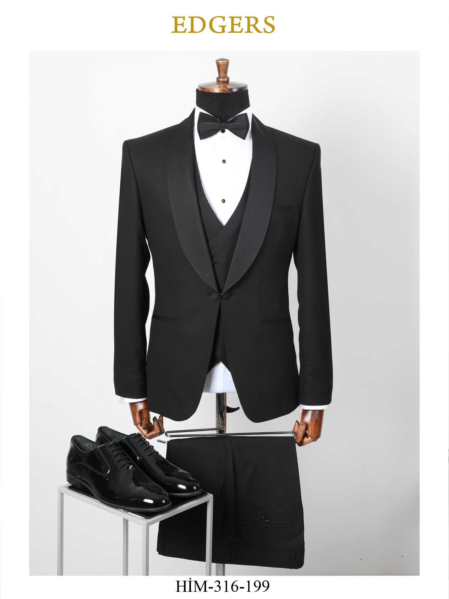 Single Breasted Black Slim Fit Vested Shawl Collar Tuxedo Wholesale