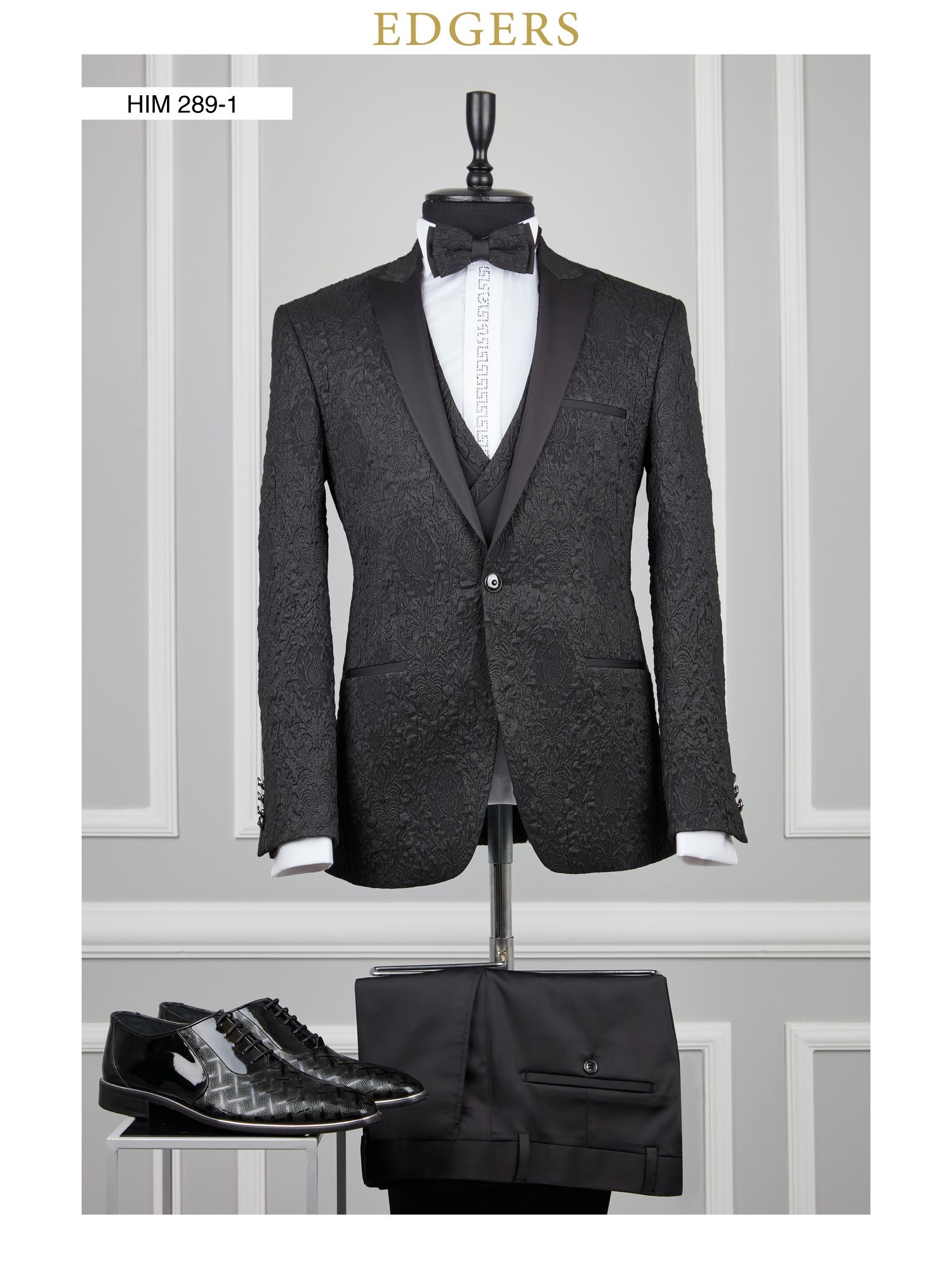 Black Patterned One-Button Wedding Suit Wholesale