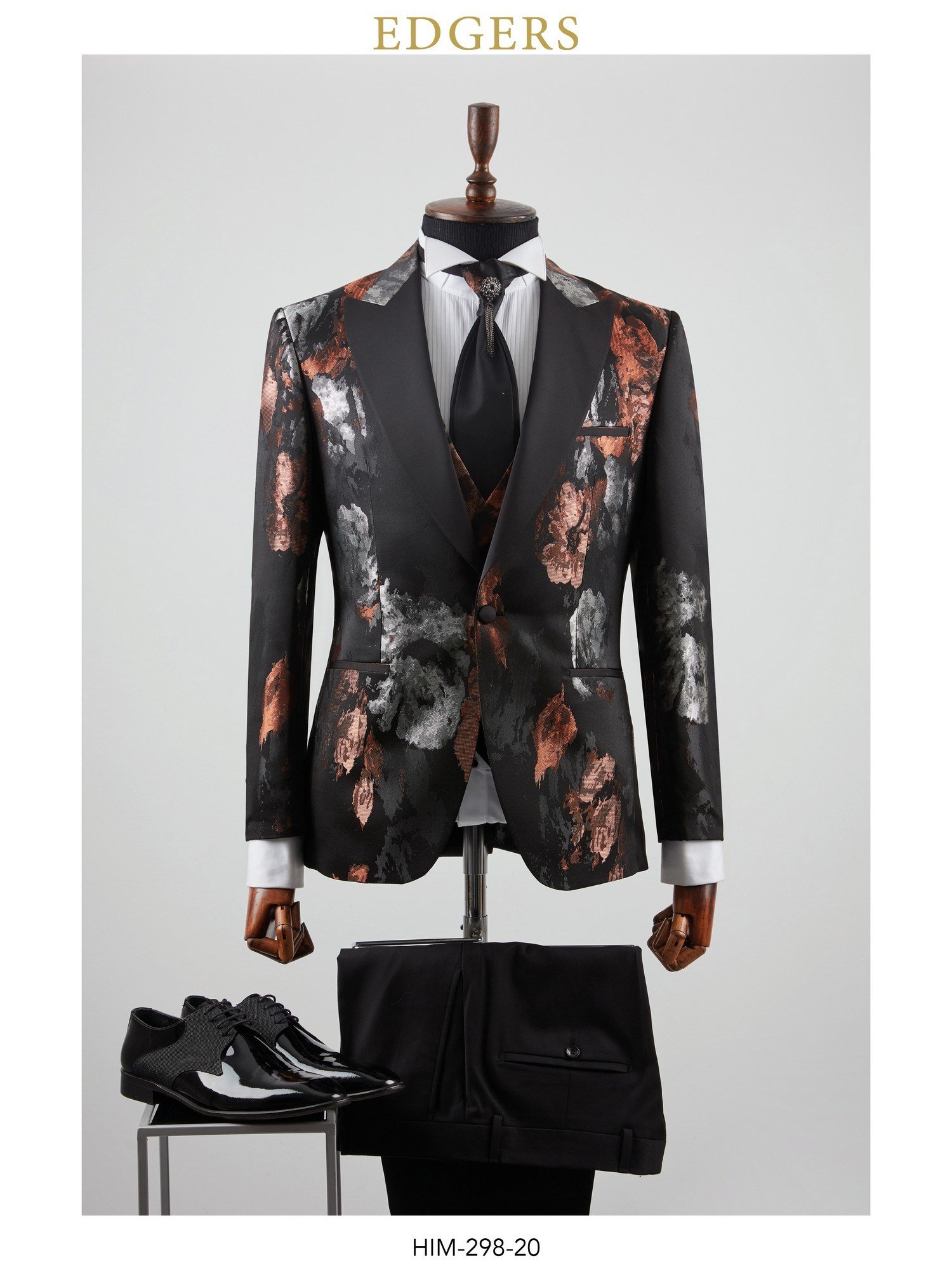 Slim Fit Black Patterned Wedding Suit Wholesale