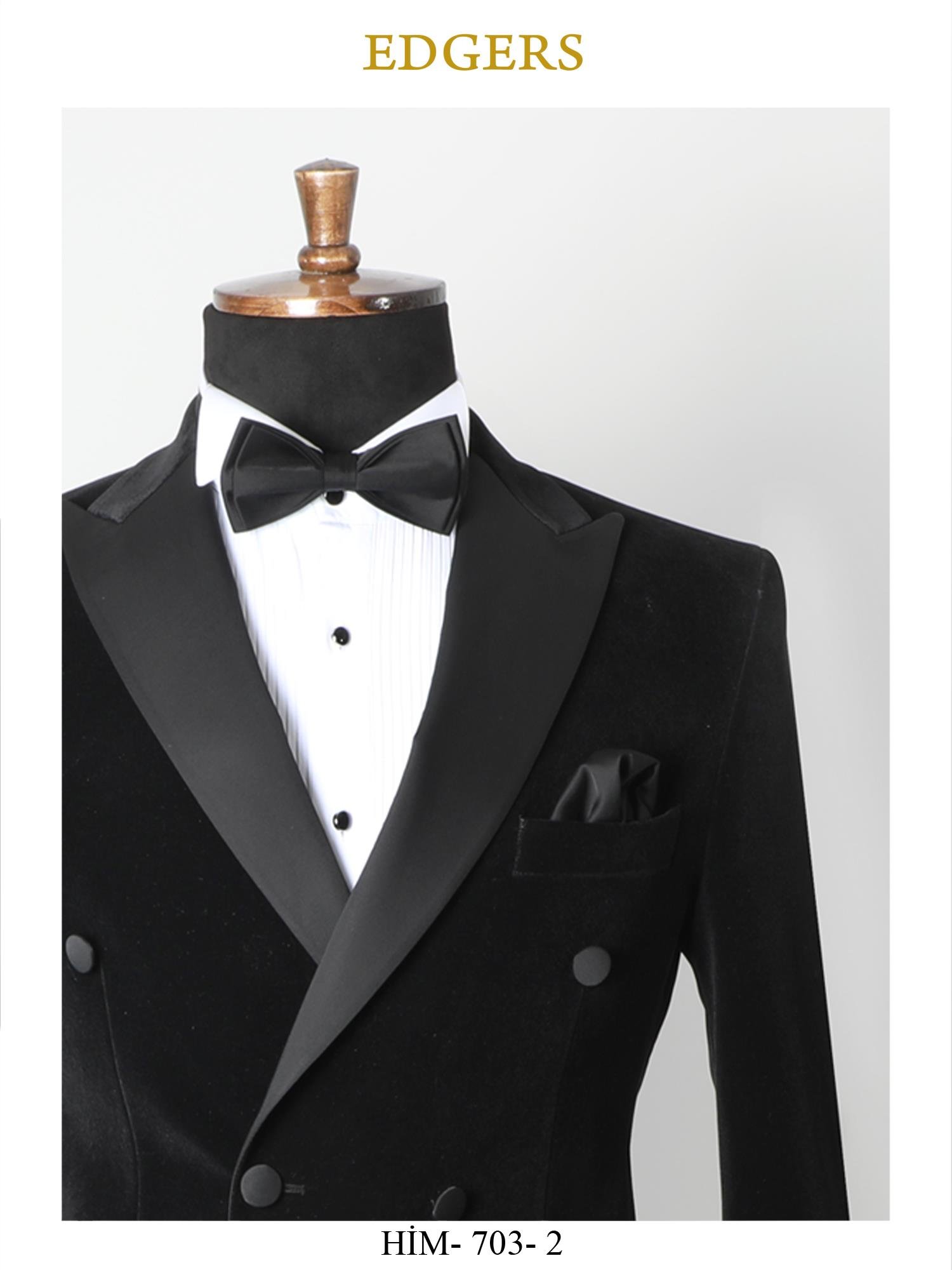 Double Breasted Slim fit Velvet Black Goom Suit Wholesale