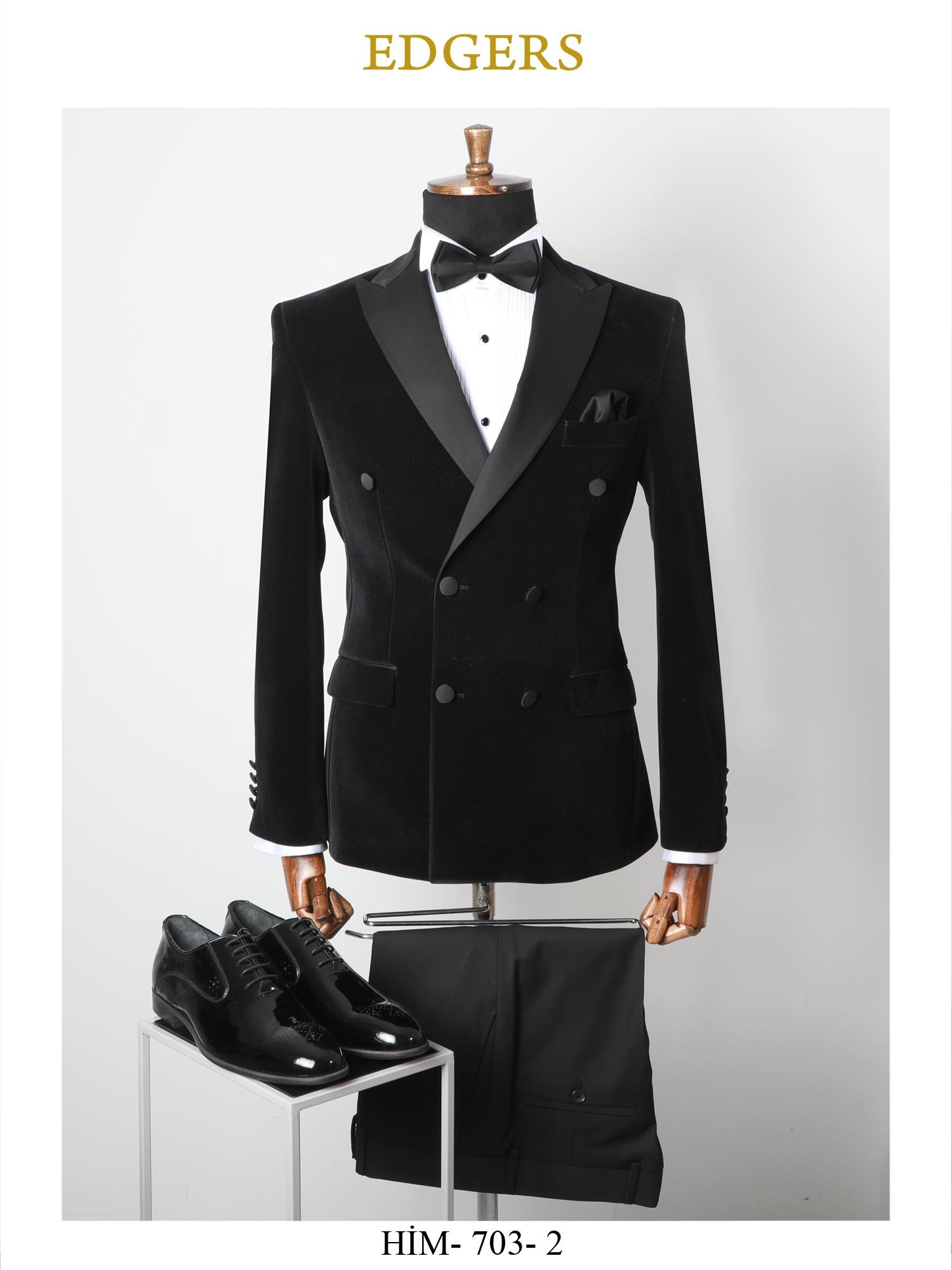 Double Breasted Slim fit Velvet Black Goom Suit Wholesale