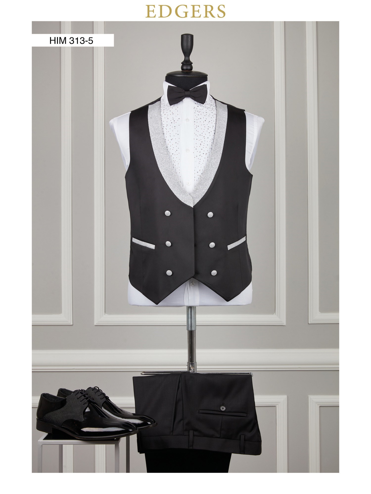 Grey Sparkly Collar Vest Tuxedo Wholesale
