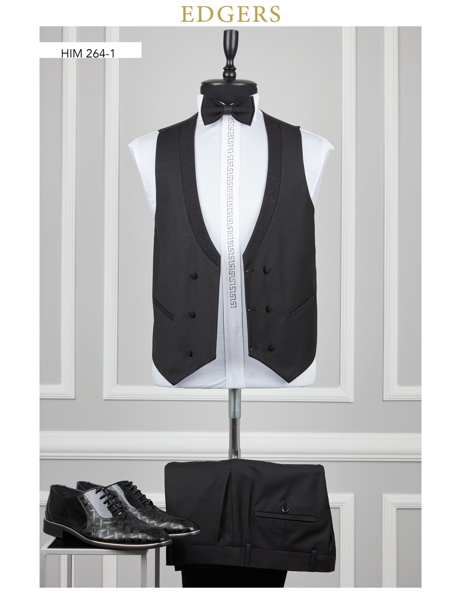 Sparkly Collar Black Vest Wedding Suit Wholesale