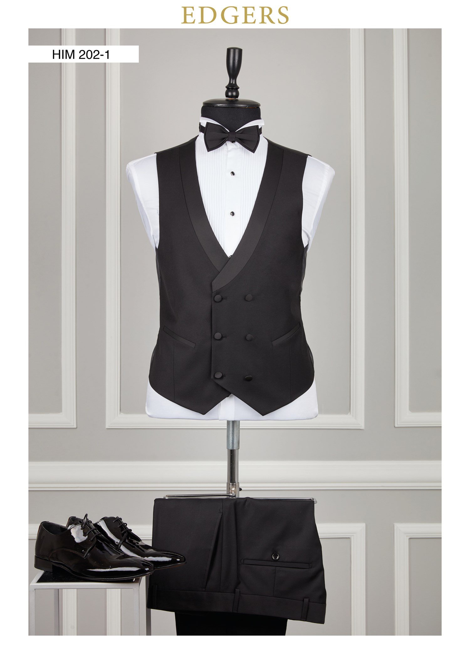 Edgers Tek Düğme Yelekli Black Slim Fit Damatlık Takım HİM 202