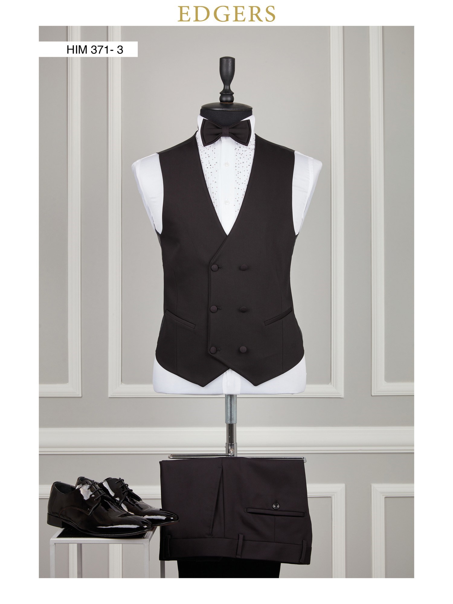 Edgers Tek Düğme Yelekli Black Slim Fit Damatlık Takım HİM 371