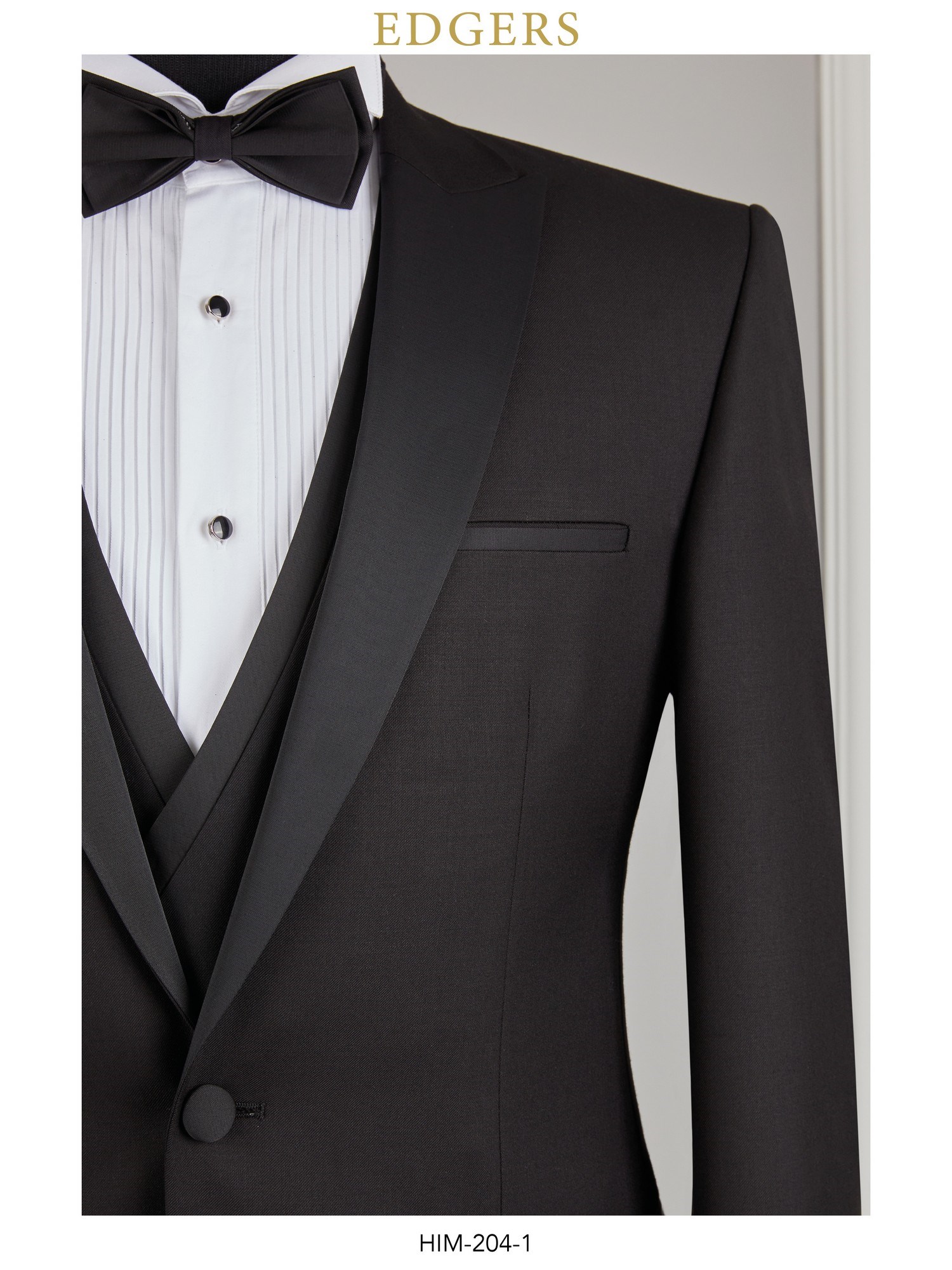 Edgers Tek Düğme Yelekli Black Slim Fit Damatlık Takım HİM 204