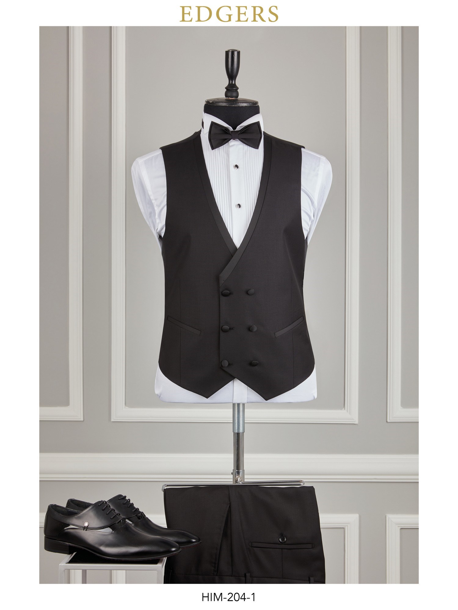 Edgers Tek Düğme Yelekli Black Slim Fit Damatlık Takım HİM 204