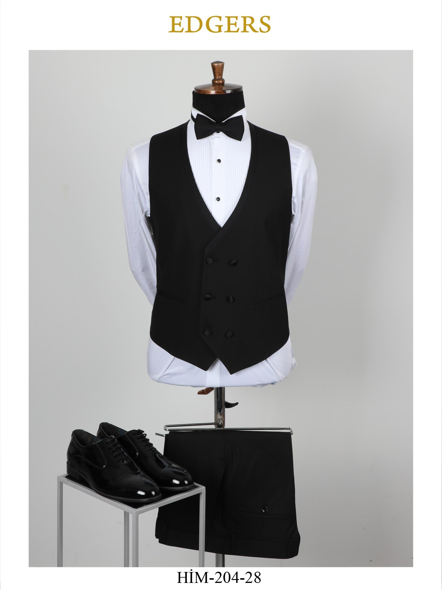 Edgers Tek Düğme Yelekli Black Slim Fit Damatlık Takım HİM 204