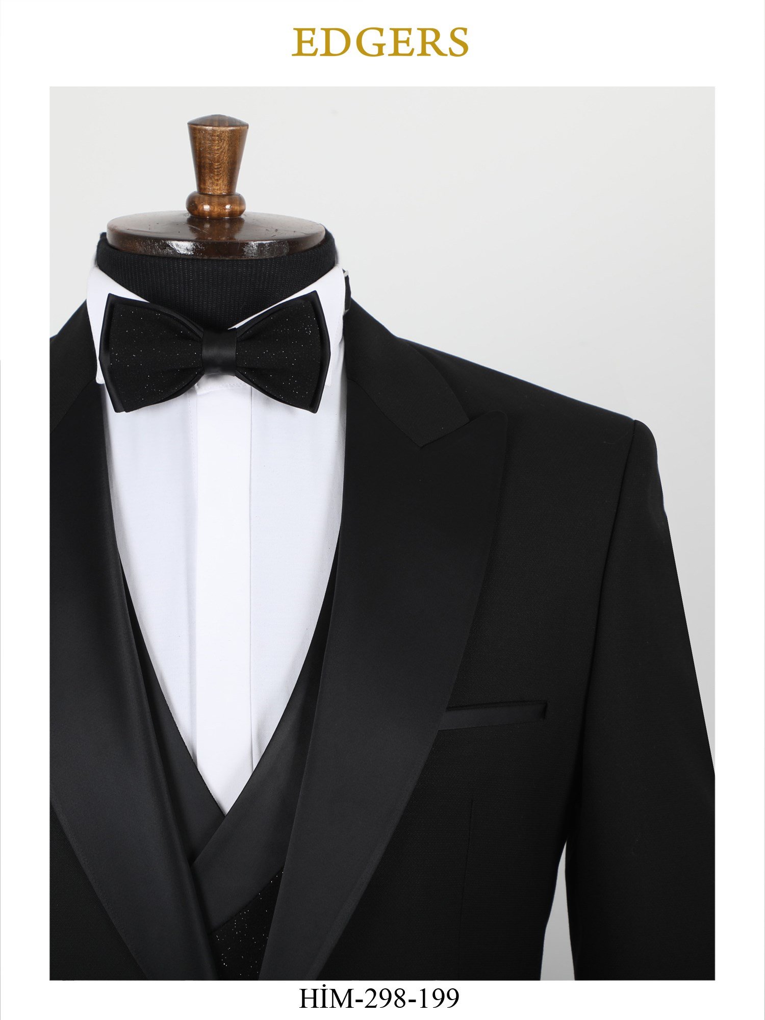 Edgers Tek Düğme Yelekli Black Slim Fit Damatlık Takım HİM 298