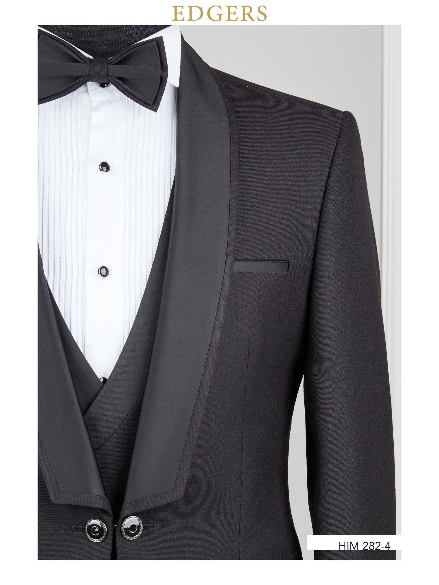 Edgers Tek Düğme Yelekli Black Slim Fit Damatlık Takım HİM 282