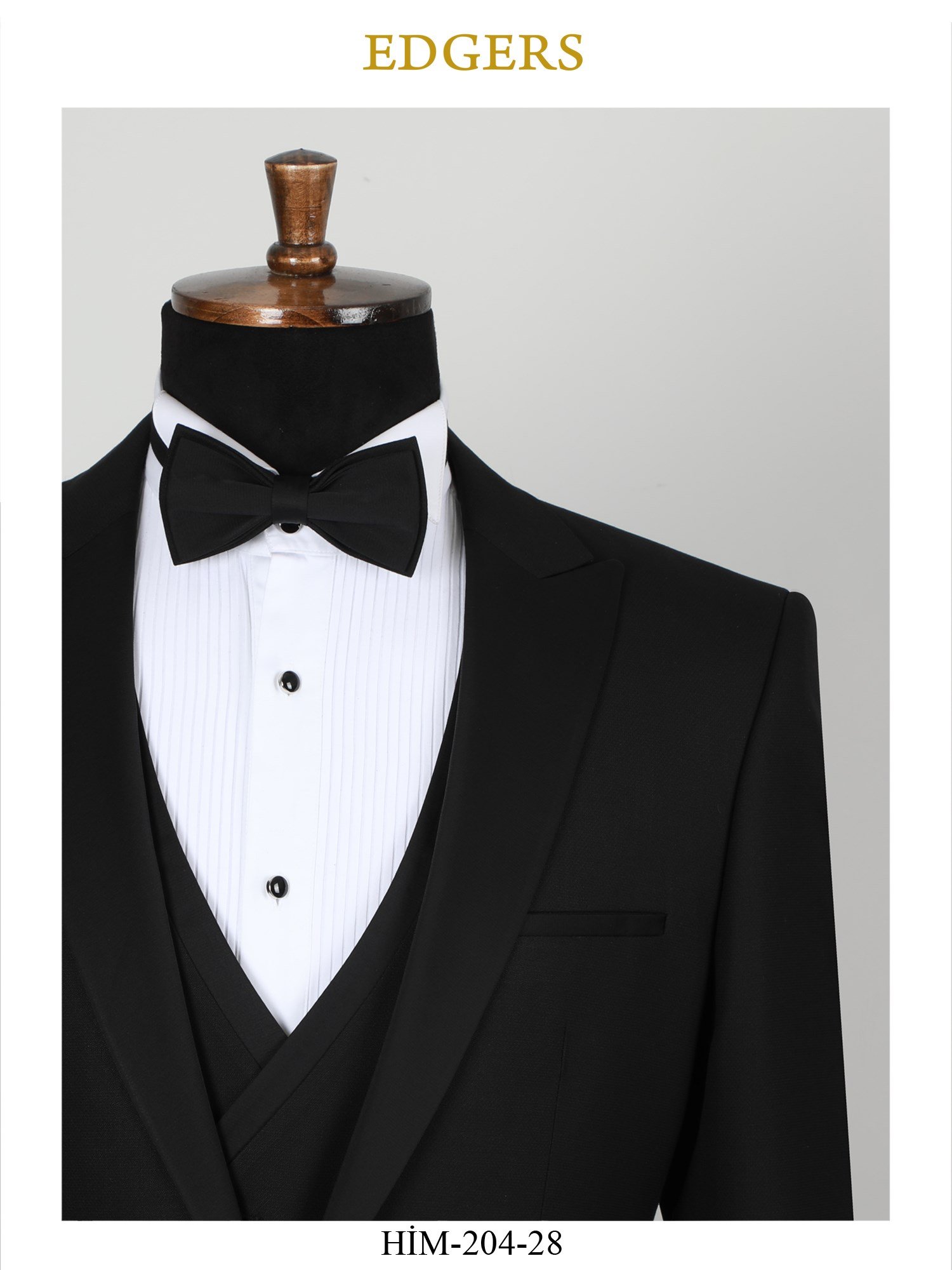 Edgers Tek Düğme Yelekli Black Slim Fit Damatlık Takım HİM 204