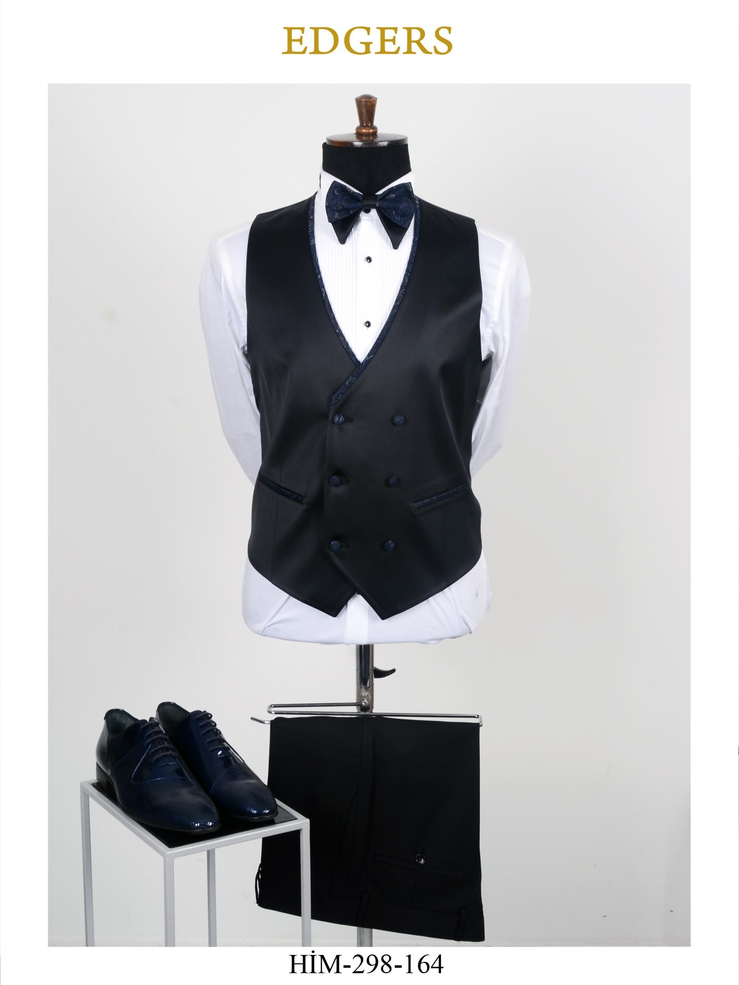 One Button Single Breasted Shawl Collar Dark Navy Patterned Ceremony Suit Wholesale
