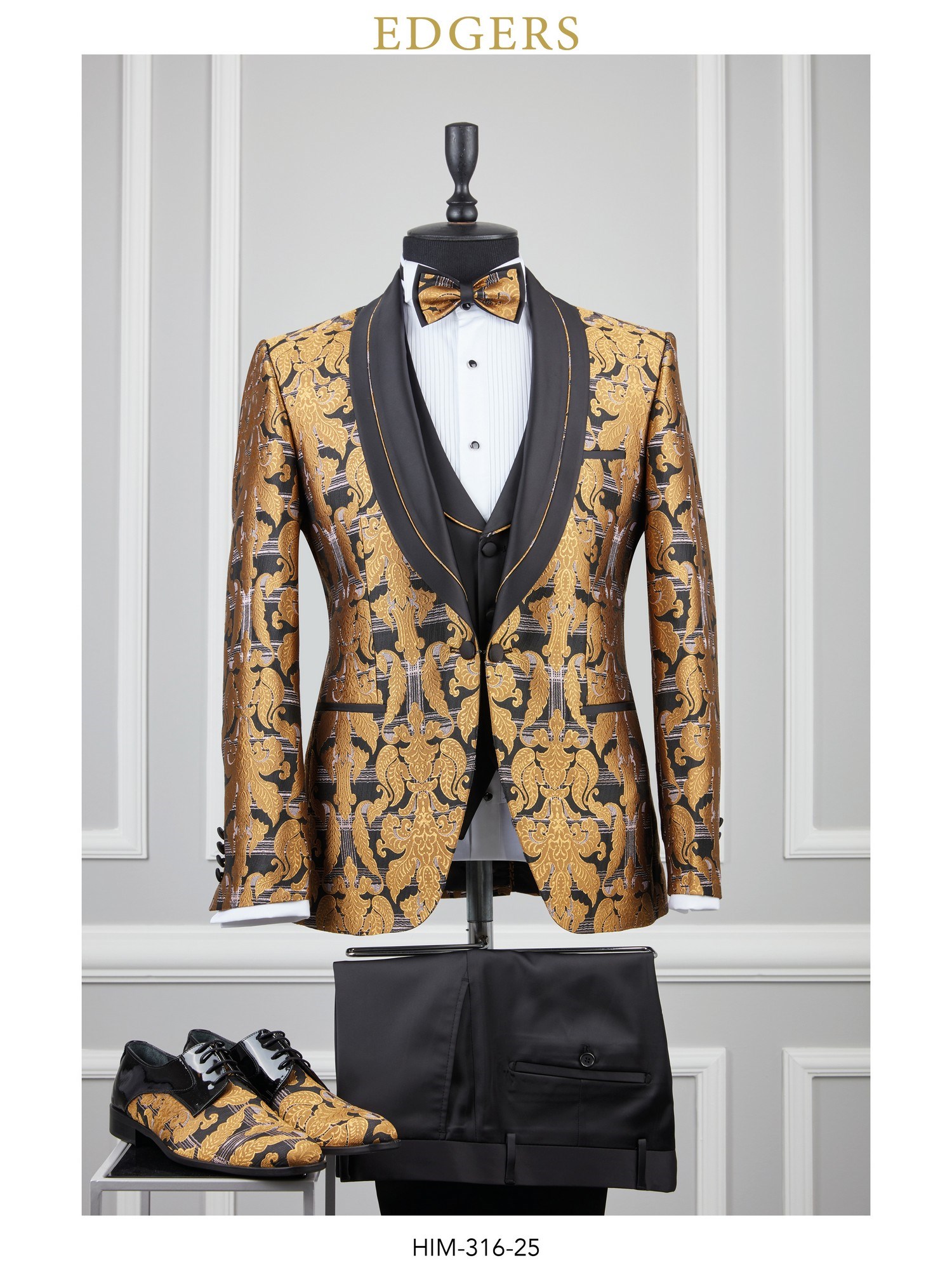 Gold Floral Slim Fit Wedding Suit Wholesale
