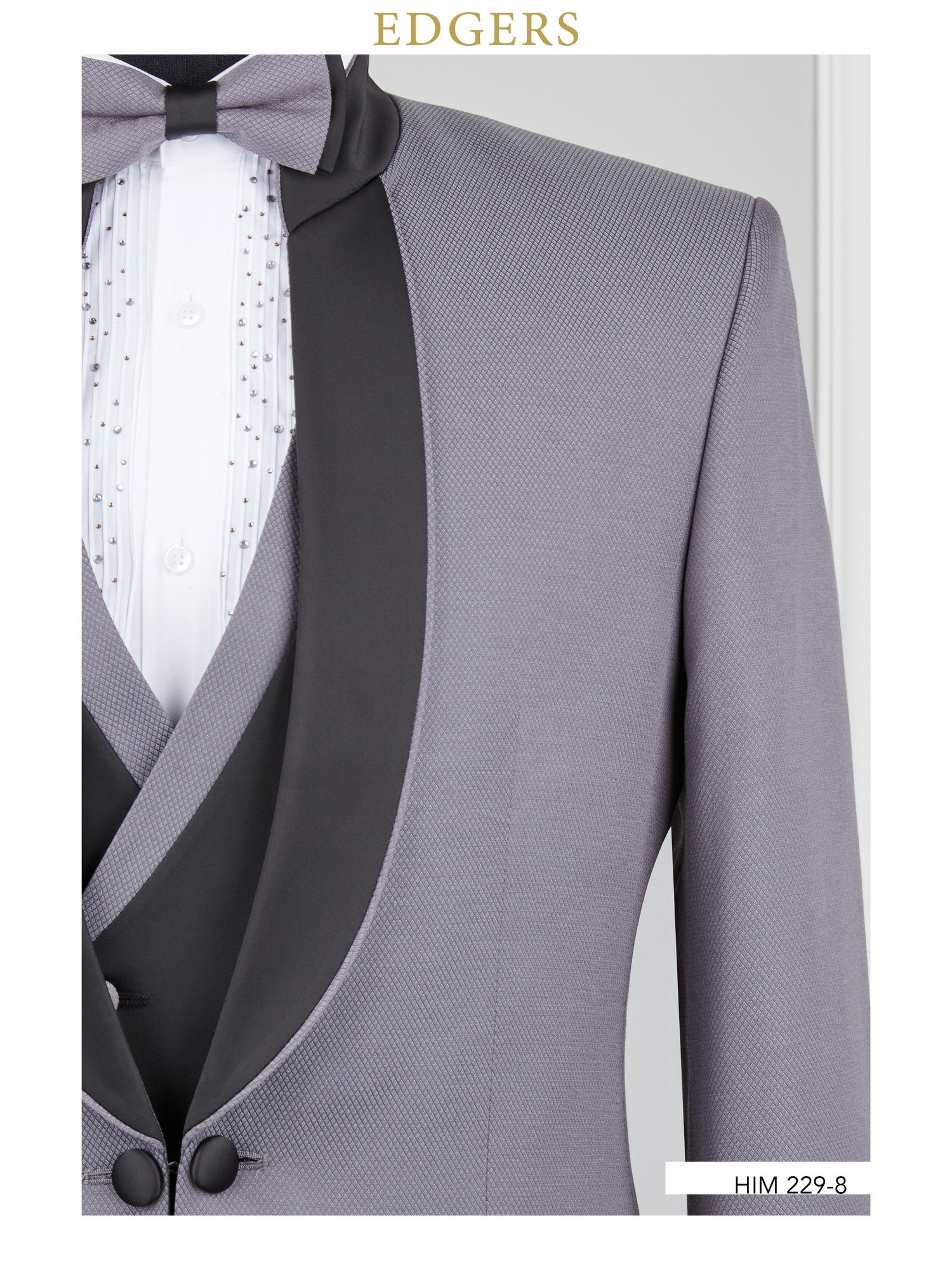 Edgers Tek Düğme Yelekli Grey Slim Fit Damatlık Takım HİM 229