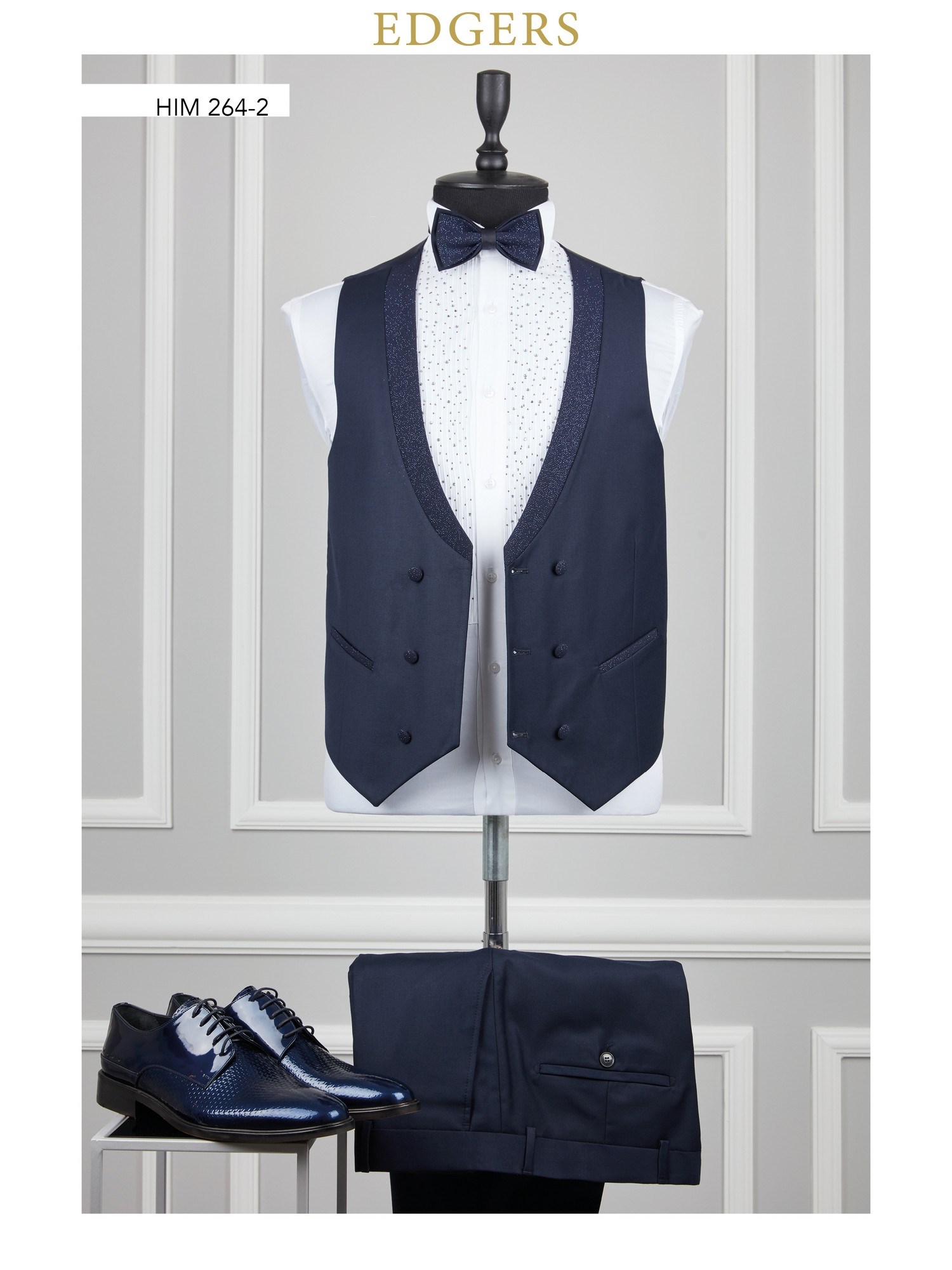 Sparkly Collar Dark-Blue Wedding Suit Wholesale