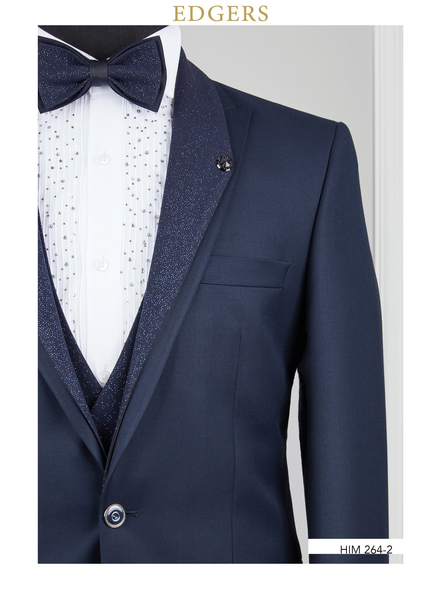 Sparkly Collar Dark-Blue Wedding Suit Wholesale
