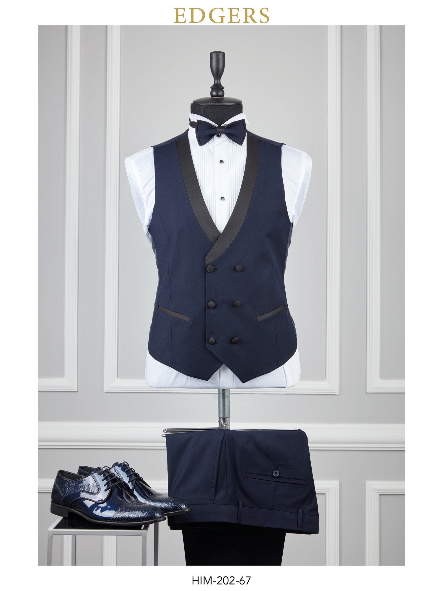 Navy Single Breasted Vested Slim Fit Tuxedo Wholesale