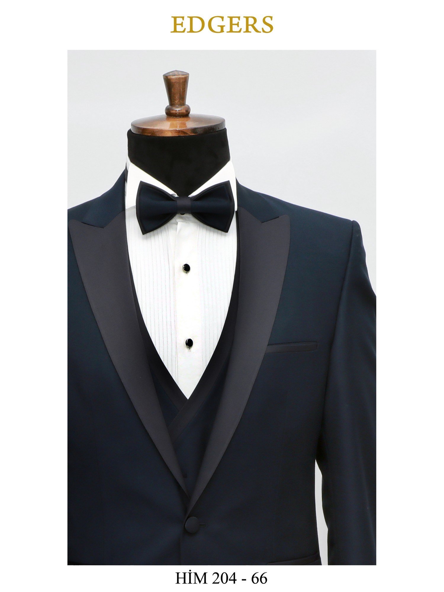 Edgers Tek Düğme Yelekli Navy Blue Slim Fit Damatlık Takım HİM 204