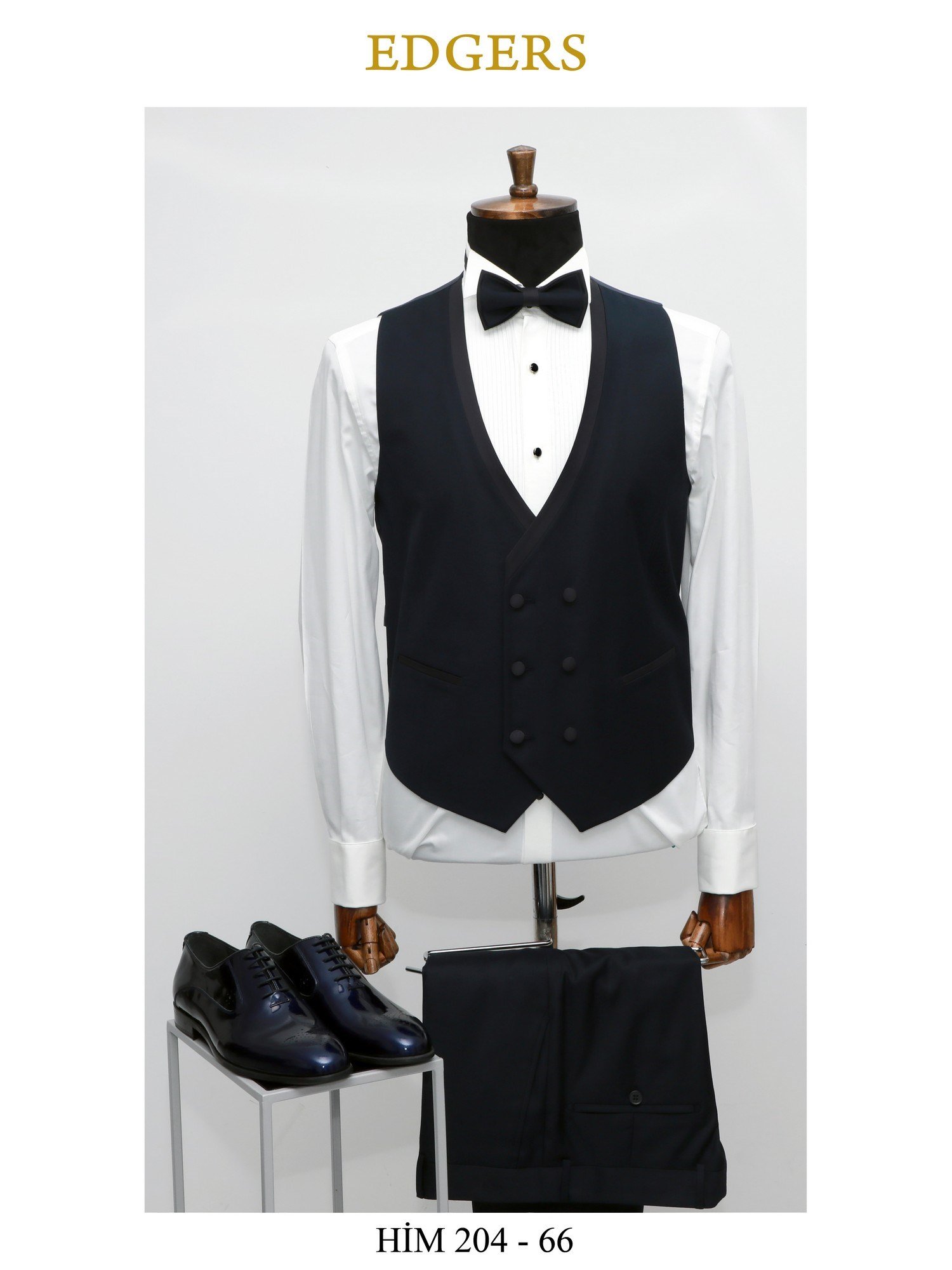 Edgers Tek Düğme Yelekli Navy Blue Slim Fit Damatlık Takım HİM 204