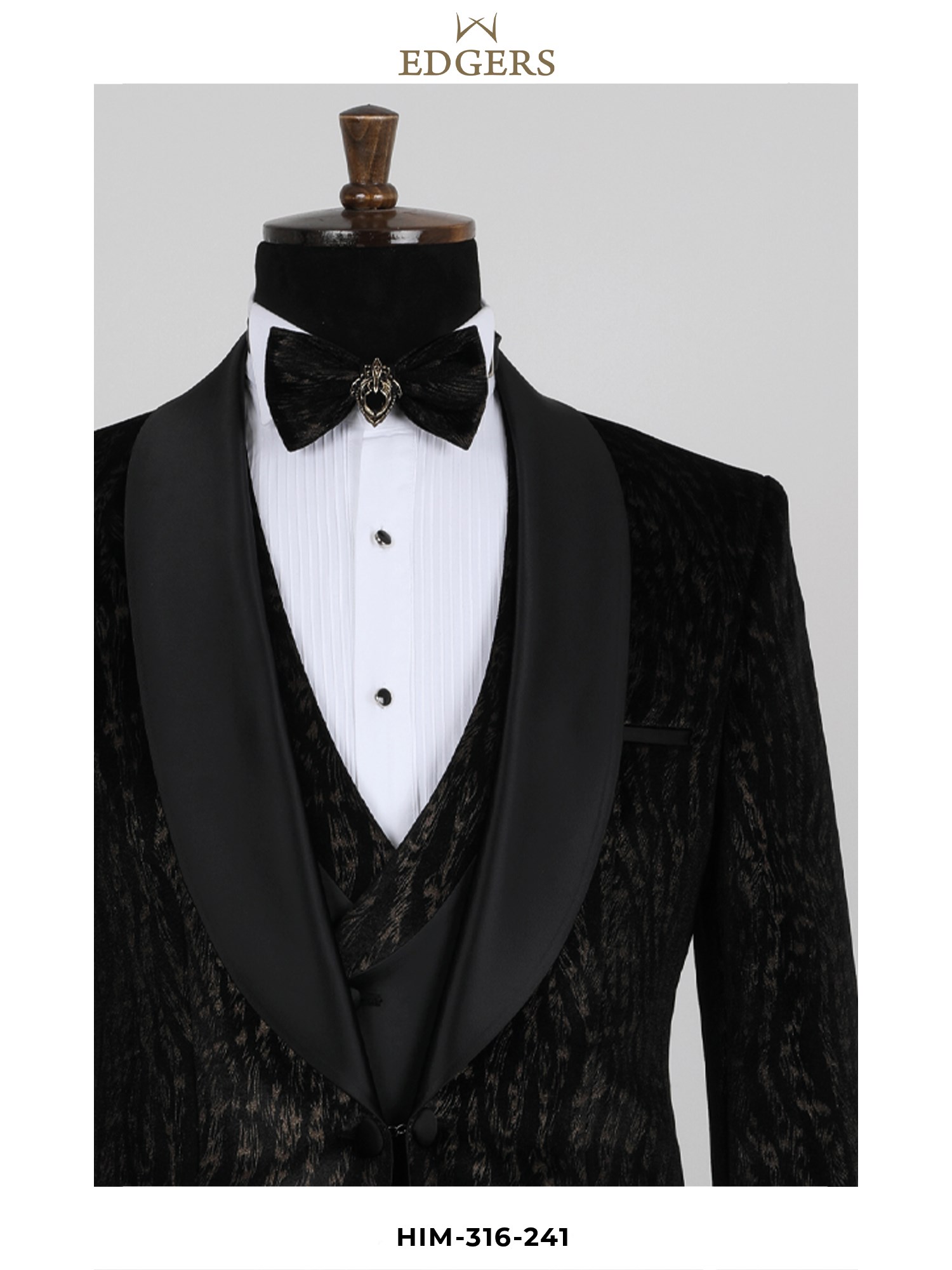 Black Feather Patterned Slim Fit Tuxedo Wholesale 