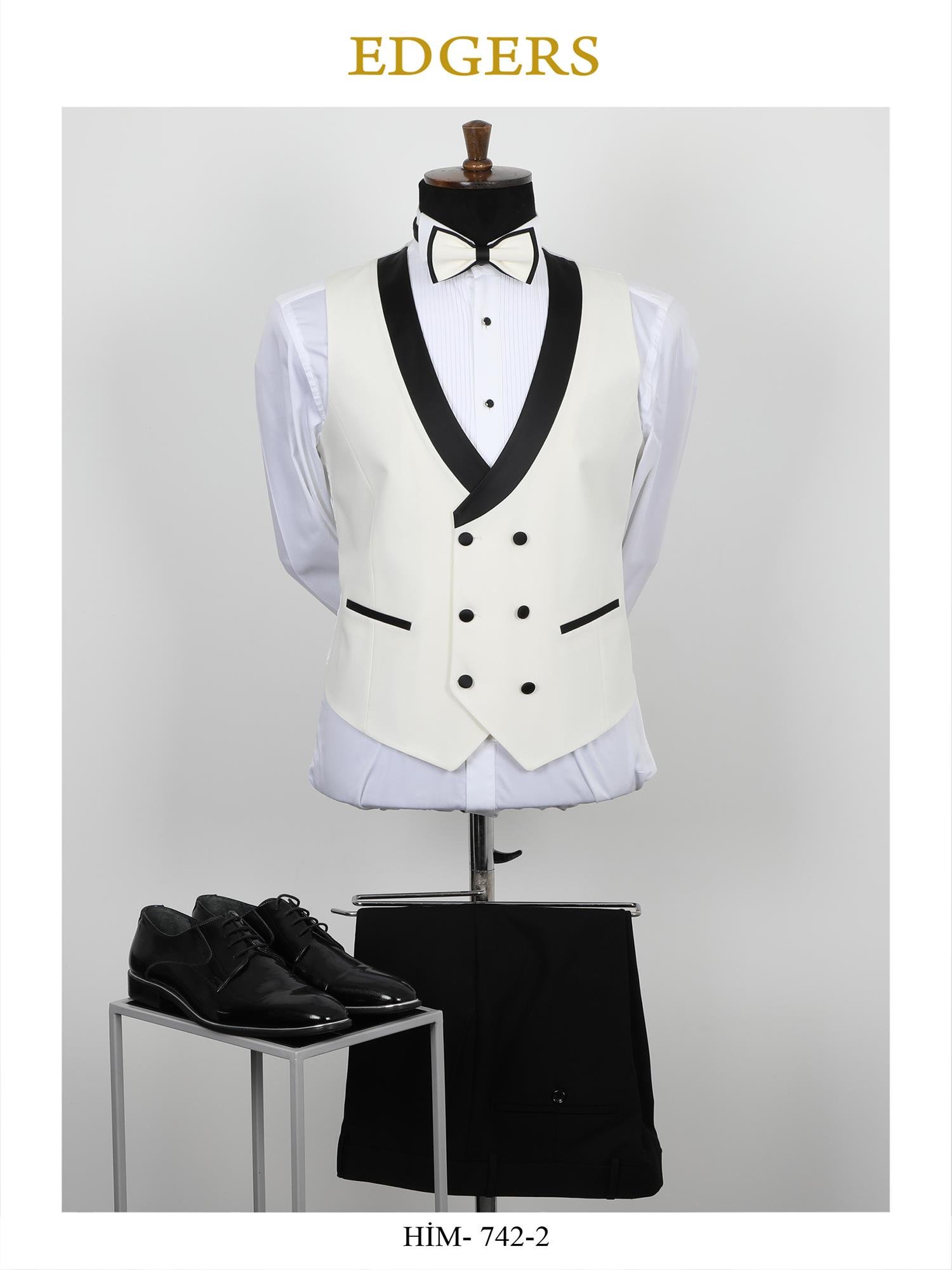 Edgers Tek Düğme Yelekli  Slim Fit Damatlık Takım HİM 742