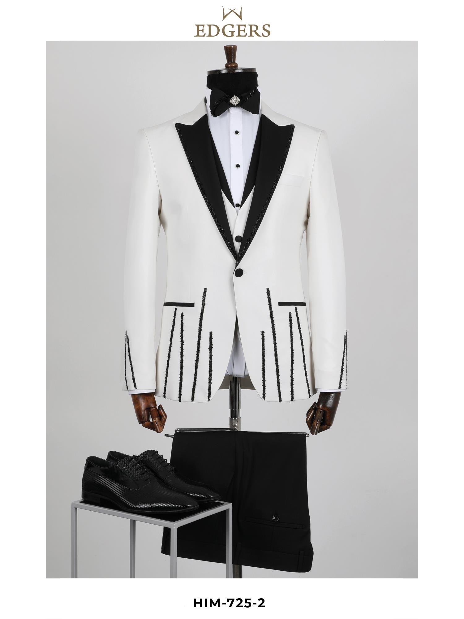 One Button Shiny Gemstone White Tuxedo Wholesale 