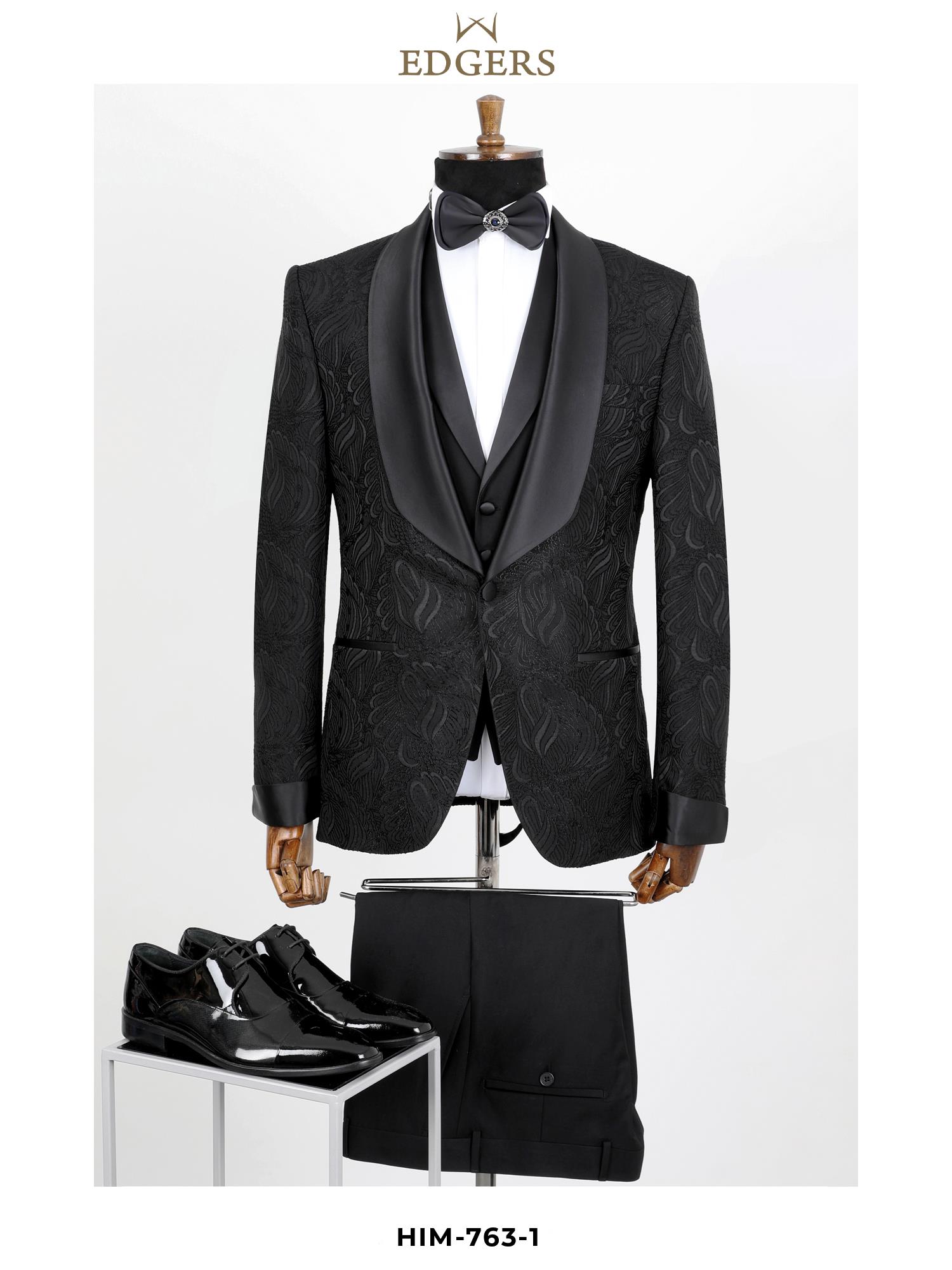 Black Jacquard Tuxedo Suit Wholesale