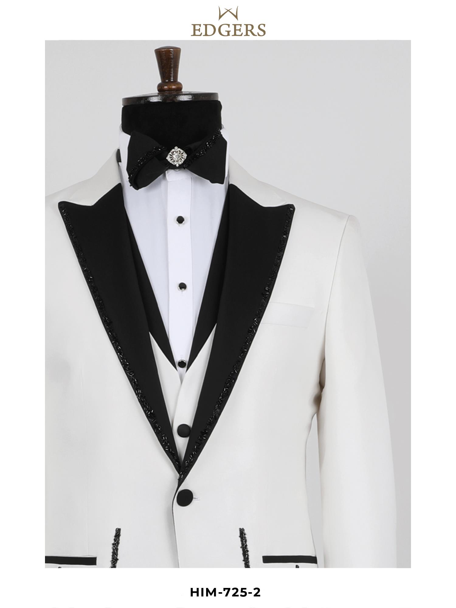 One Button Shiny Gemstone White Tuxedo Wholesale 