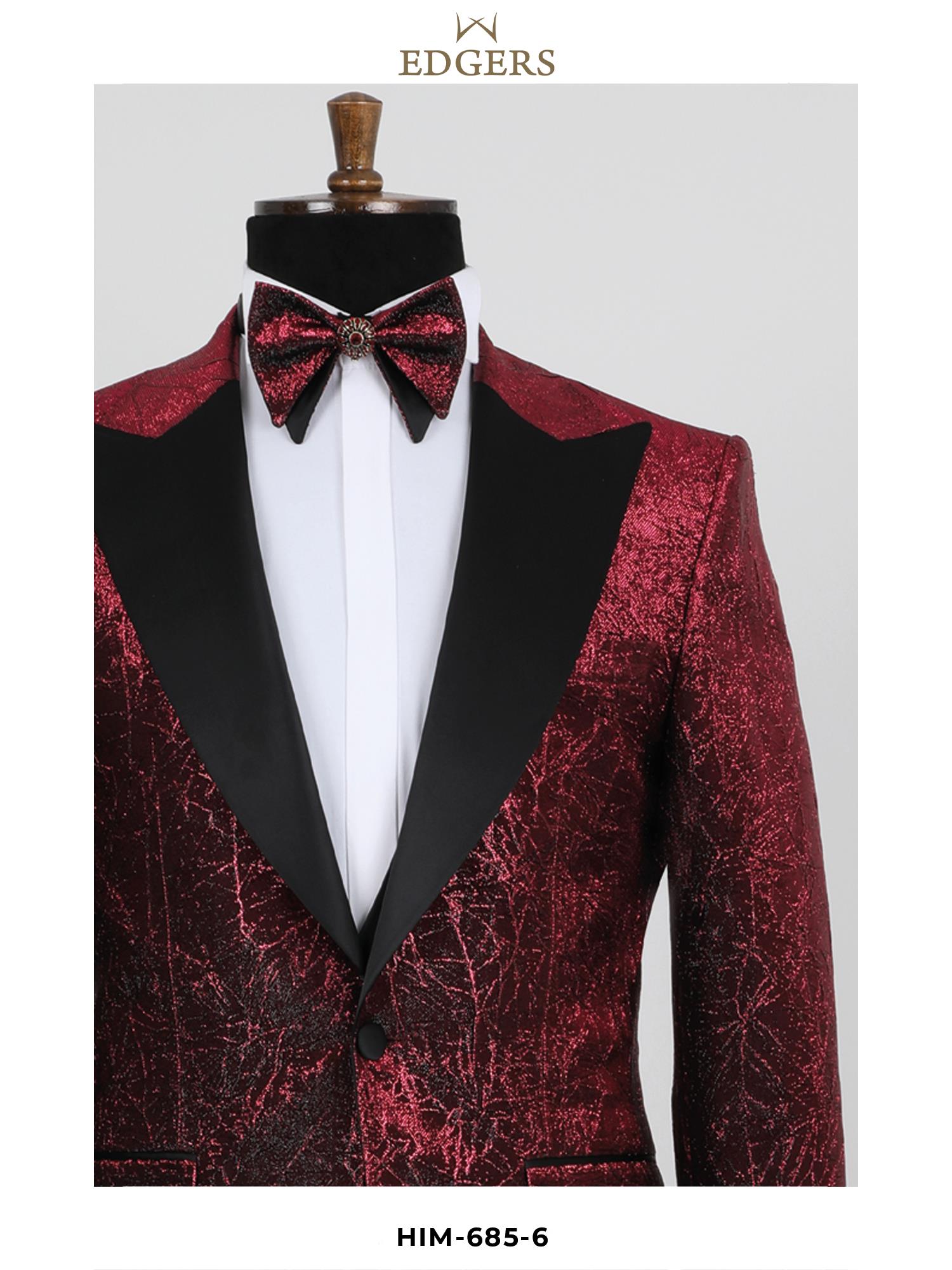 Tile-Red Patterned Slim Fit Tuxedo Wholesale 