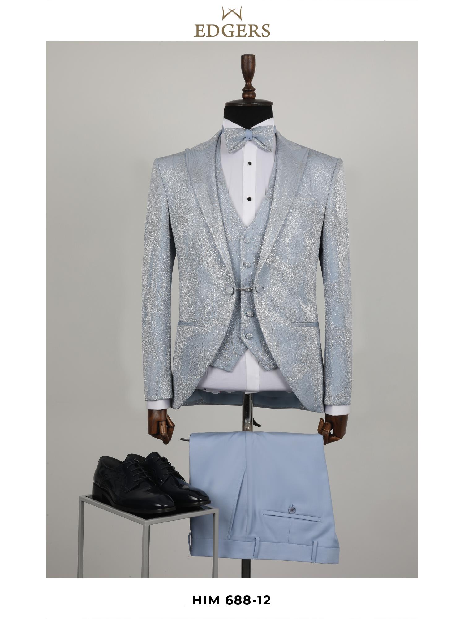 Edgers Tek Düğme Yelekli  Slim Fit Damatlık Takım HİM 688